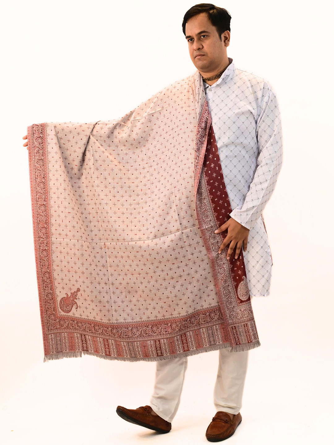 Vrinde Floral Printed Kashmiri Design Lightweight Pure Woollen Shaw