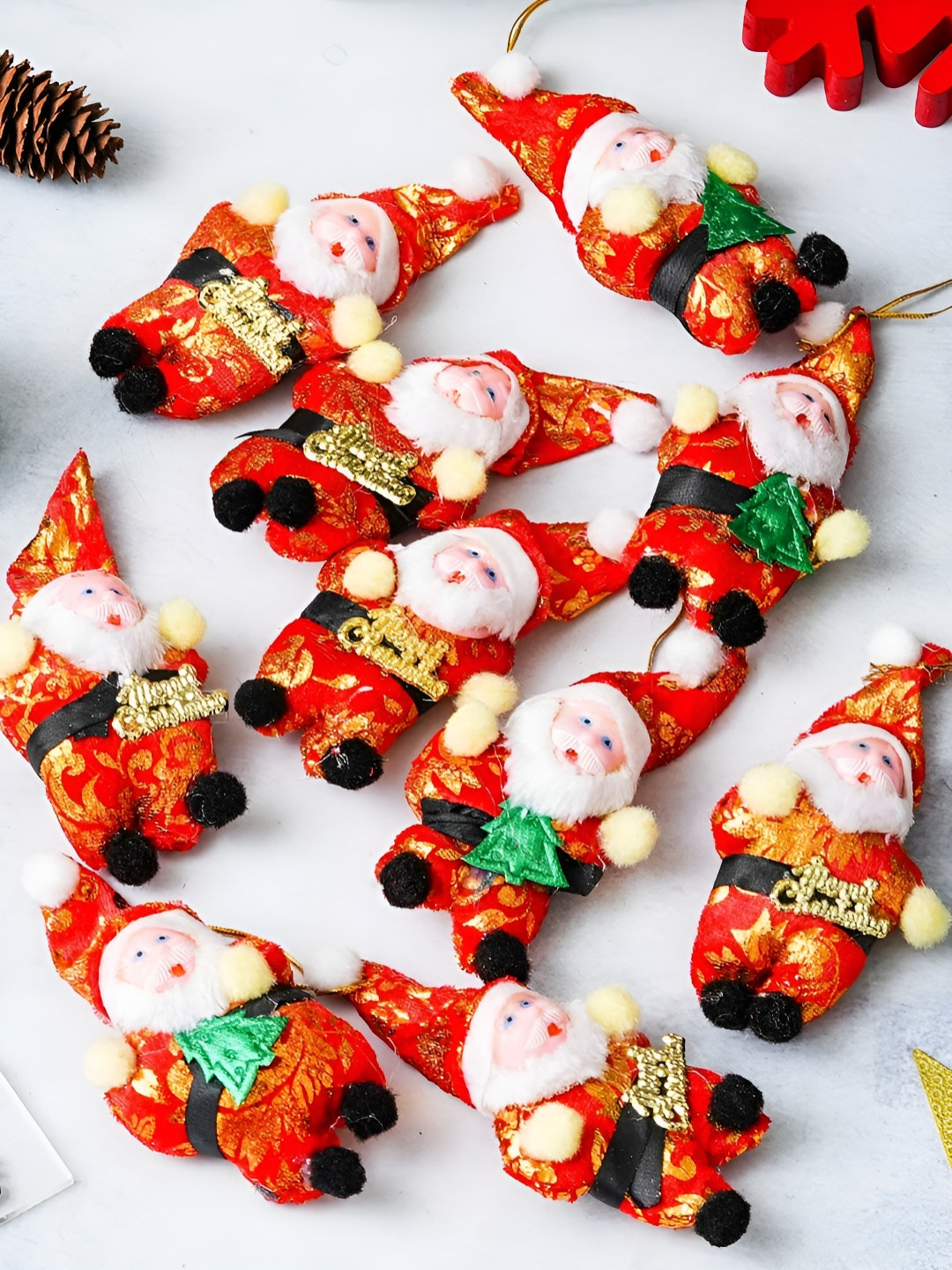 eCraftIndia Red & White 10 Pieces Santa Claus Tree Hanging Festive Decor