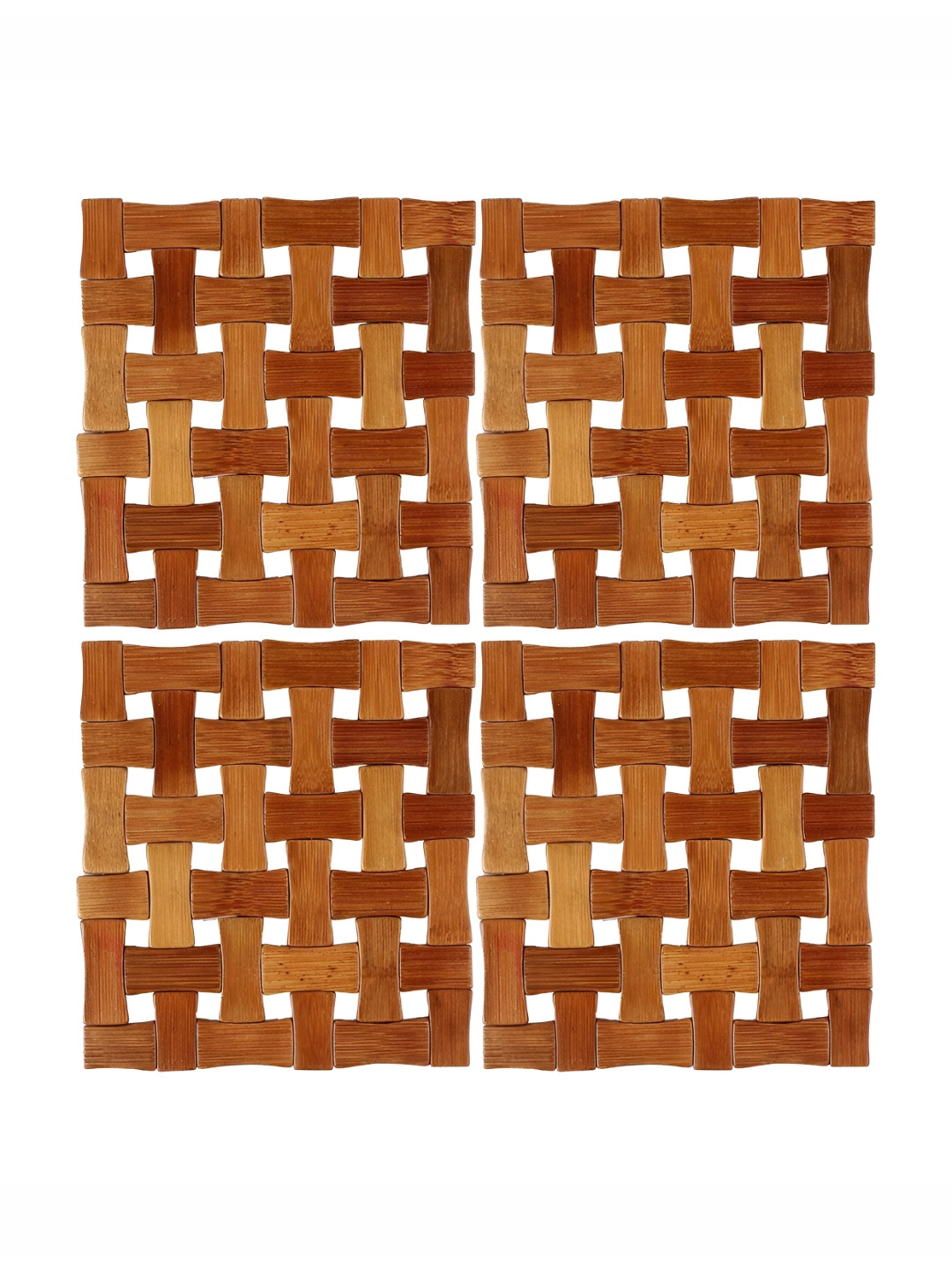 HOKIPO Brown 4 Pieces Bamboo Pan Pot Coasters