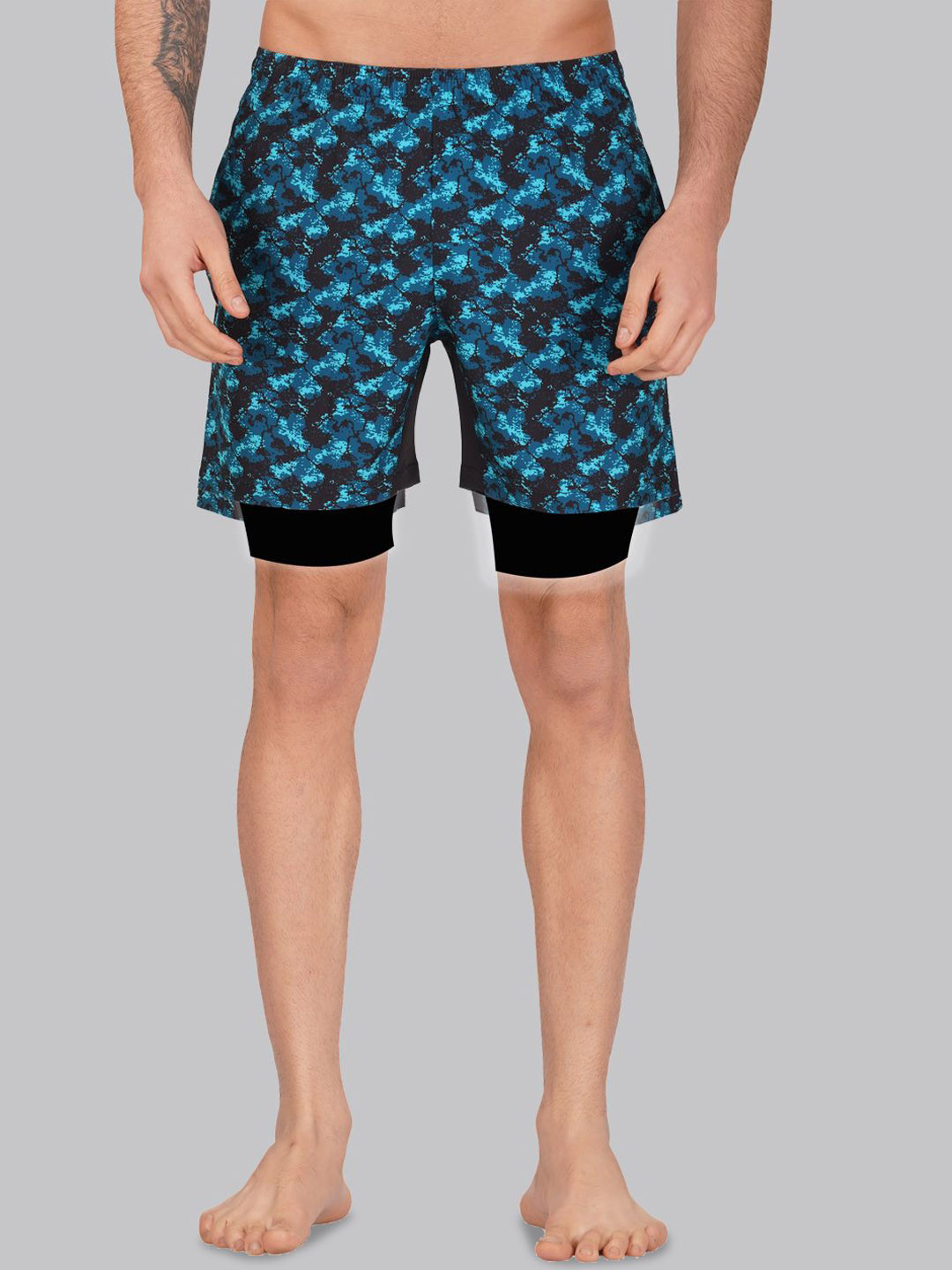 NEVER LOSE Men Camouflage Printed Running Sports Shorts D.LAYER2017BLUE-S-BLUE