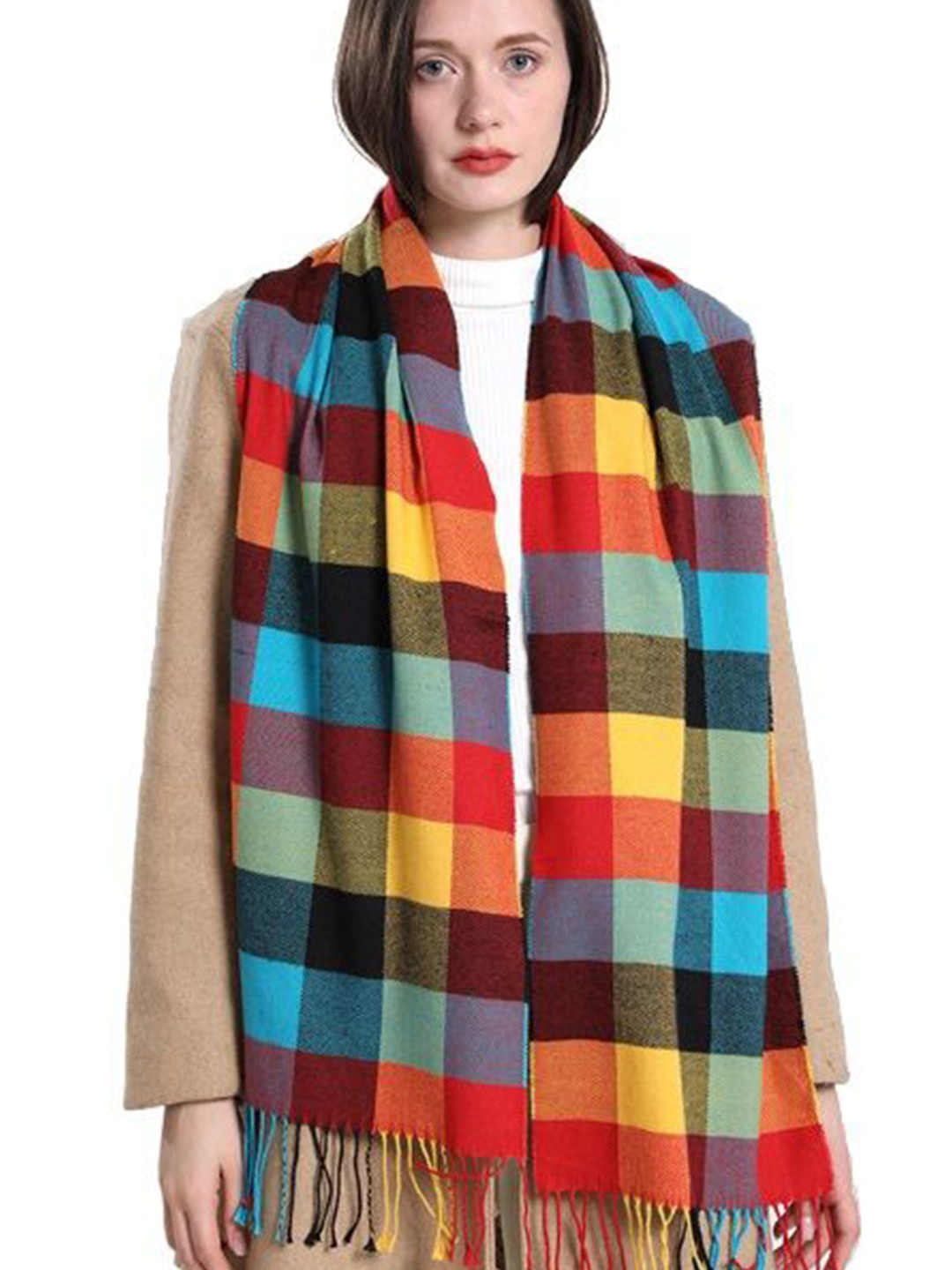 Alexvyan Women Multicolor Checked Soft & Warm Woolen Cashmere  Scarf