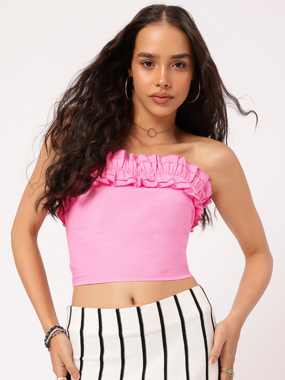 DressBerry Ruffle Detail Smocked Tube Top