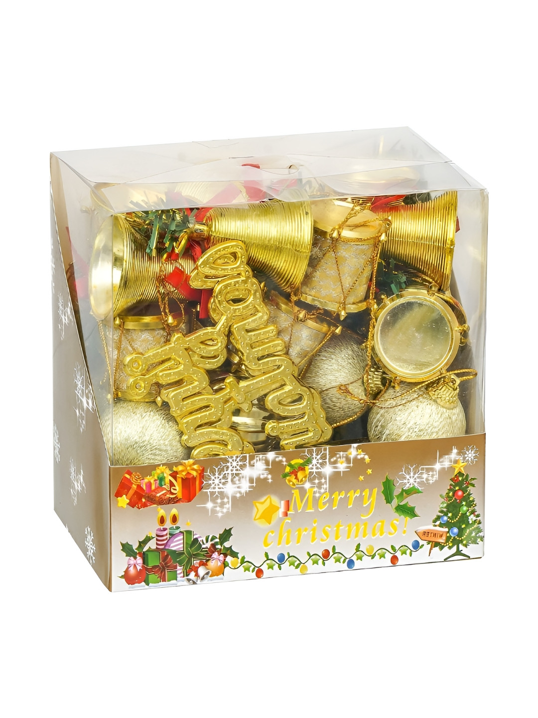 eCraftIndia Gold Toned & Red Bells Drums & Balls Christmas Tree Festive Decor