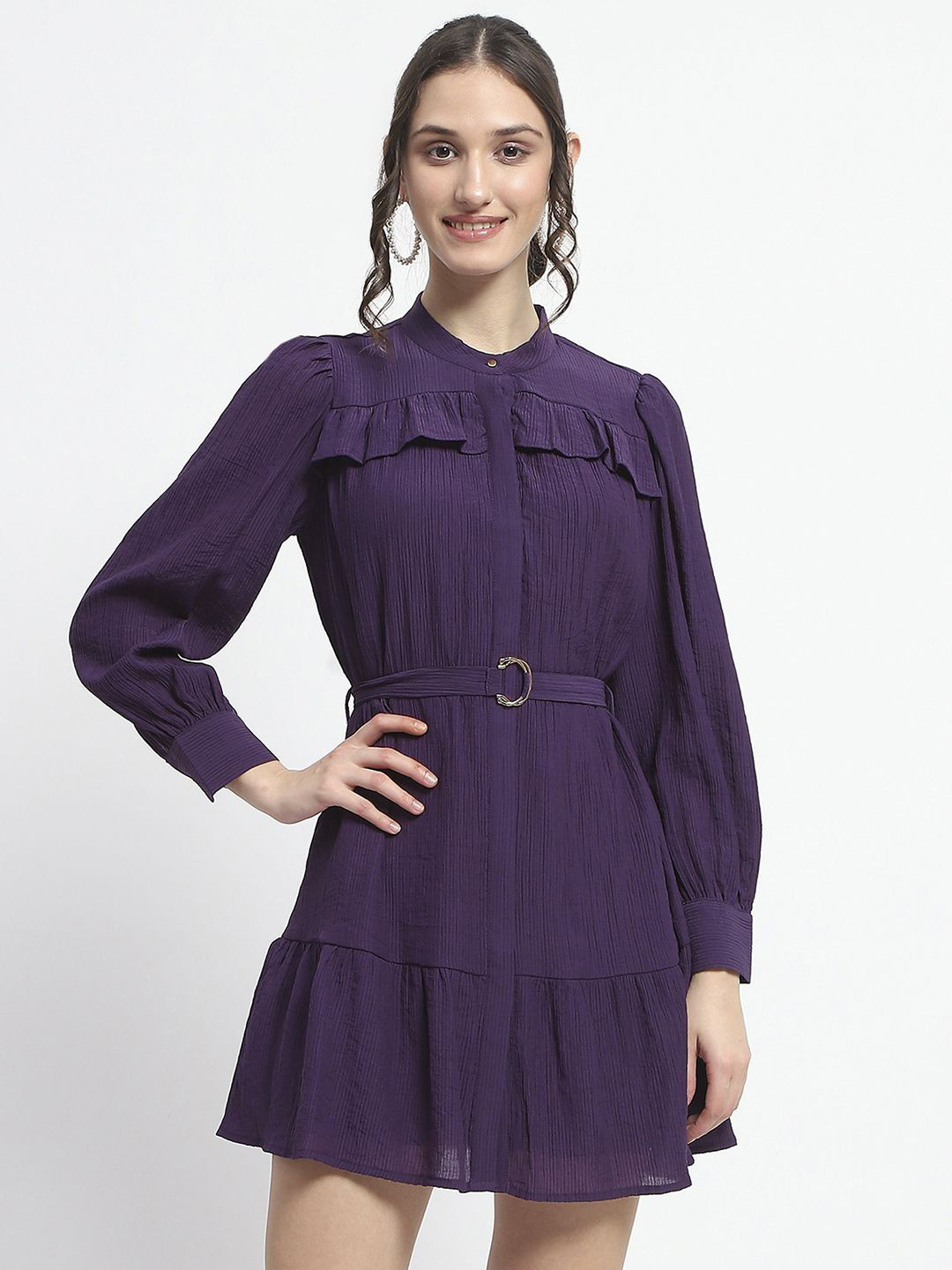 Madame Women Cuffed Sleeves Fit & Flare Mini Dress