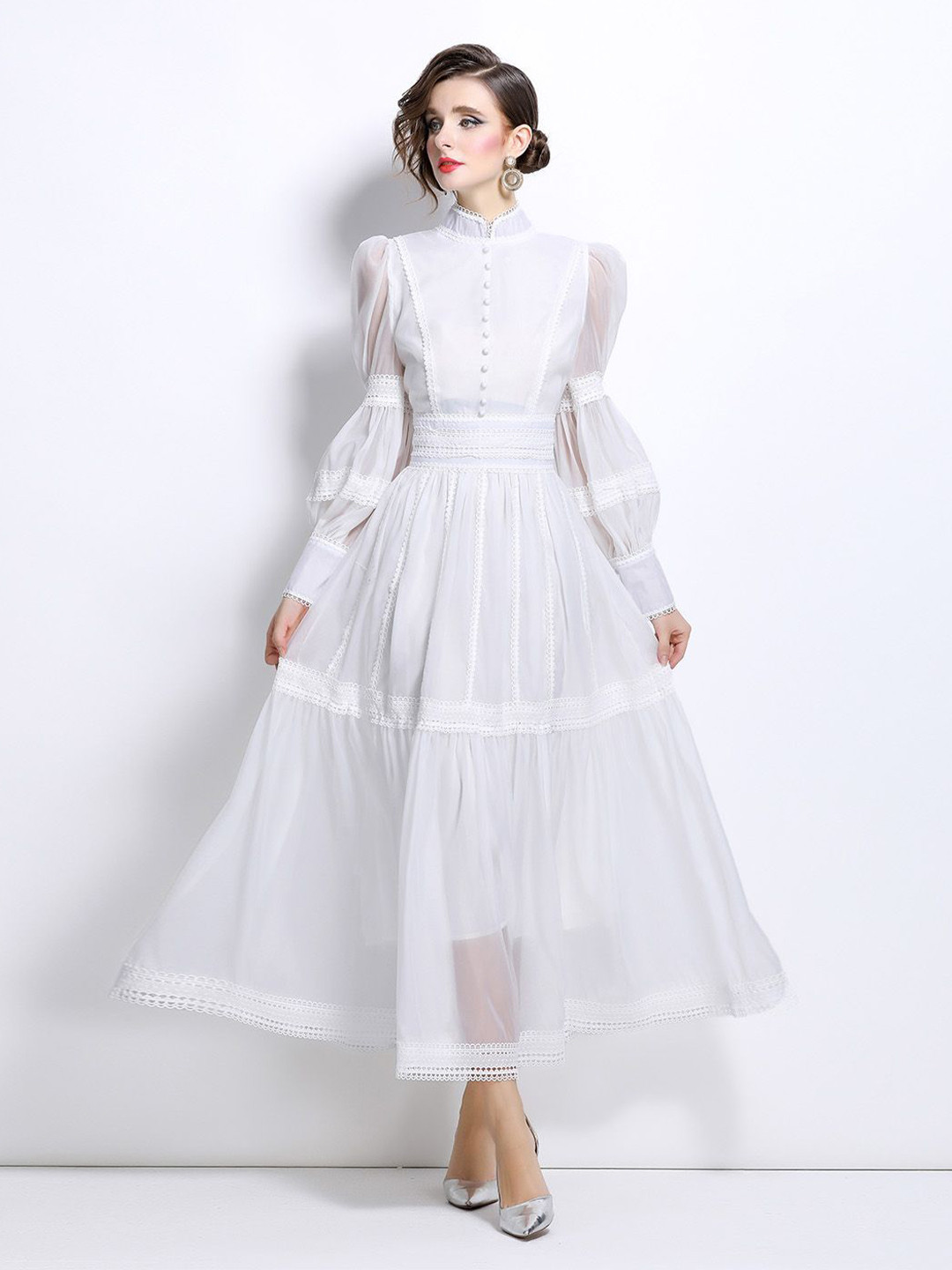JC Collection Women Cuffed Sleeves Fit and Flare Maxi Dresses