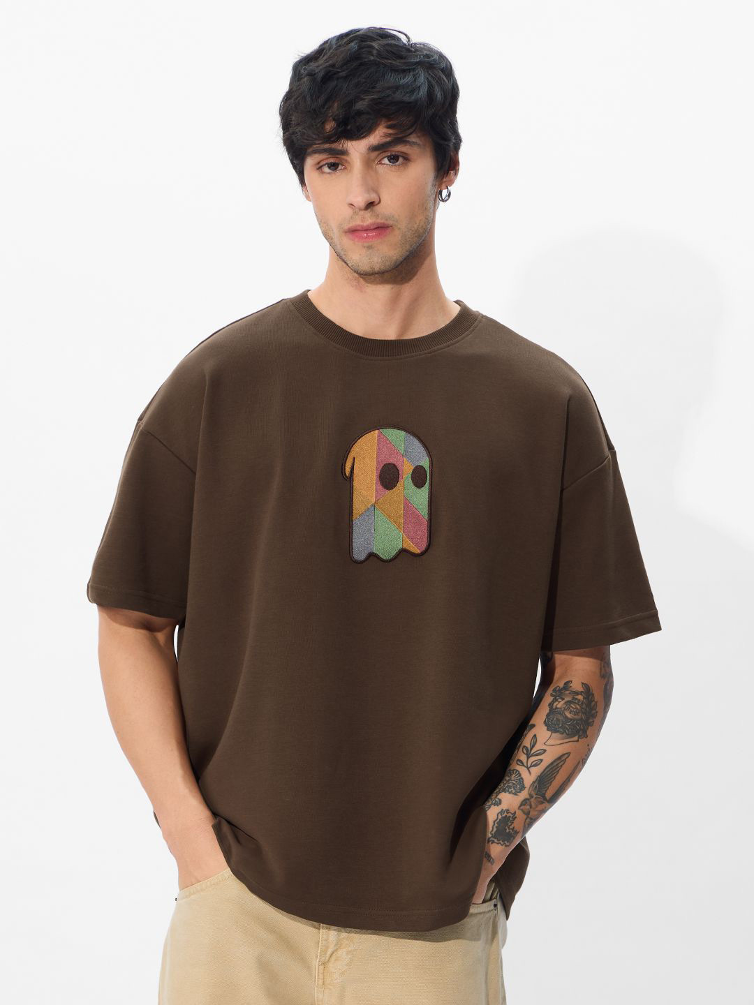 The Souled Store Men Brand Logo Printed Oversized T-shirt