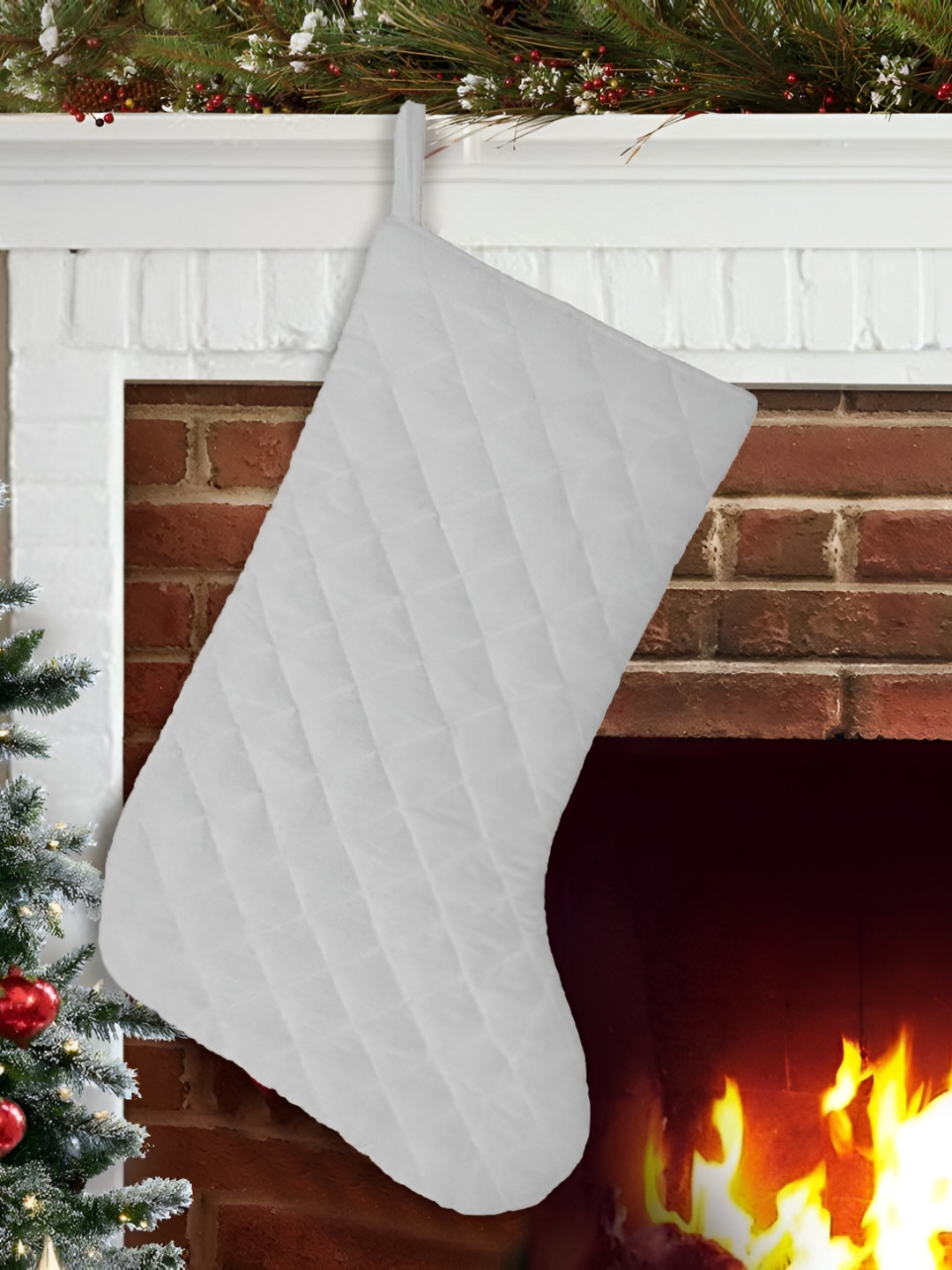 Home Heart Off- White Velvet Christmas Stocking