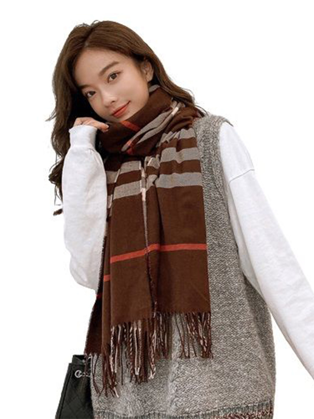 Alexvyan Women Checked Woollen Cashmere Winter Scarf