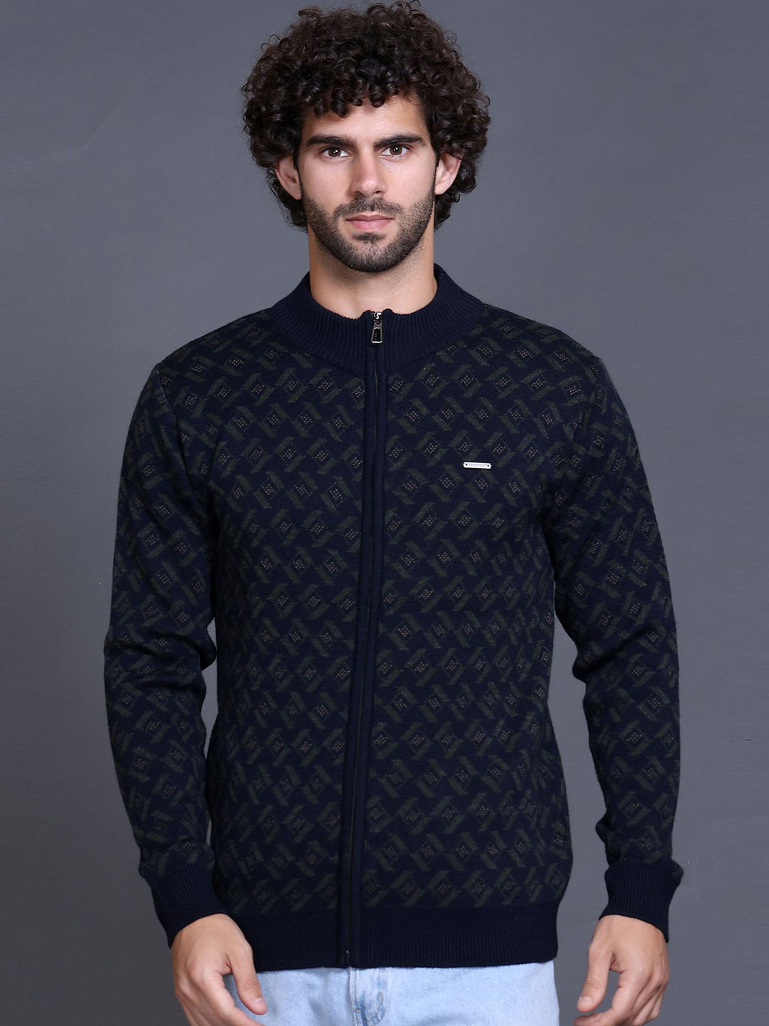 GODFREY Men Round Neck Full Zipper Winter Sweater