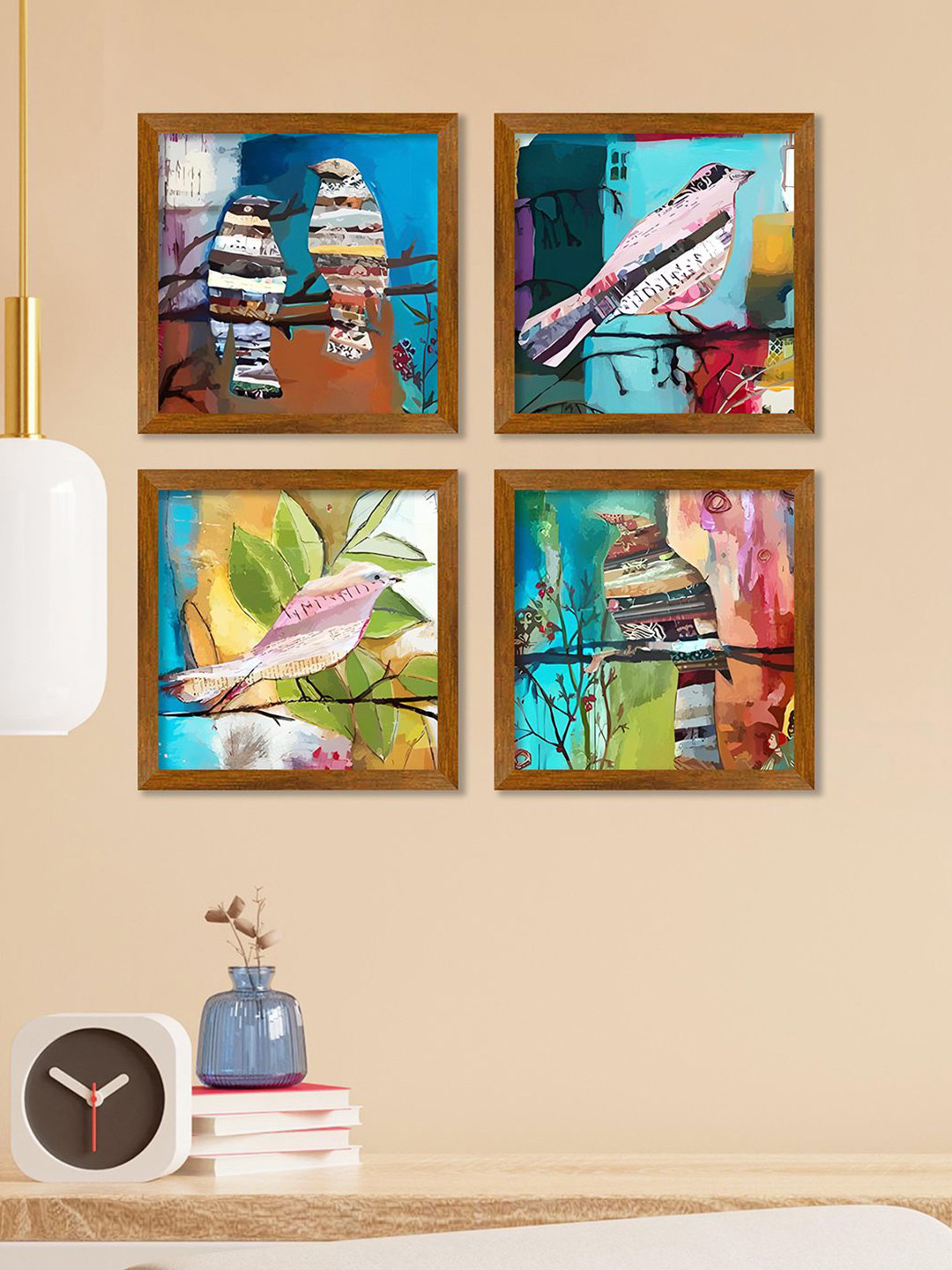 ArtVibes Blue & Green 4 Pieces Printed Wooden Wall Arts