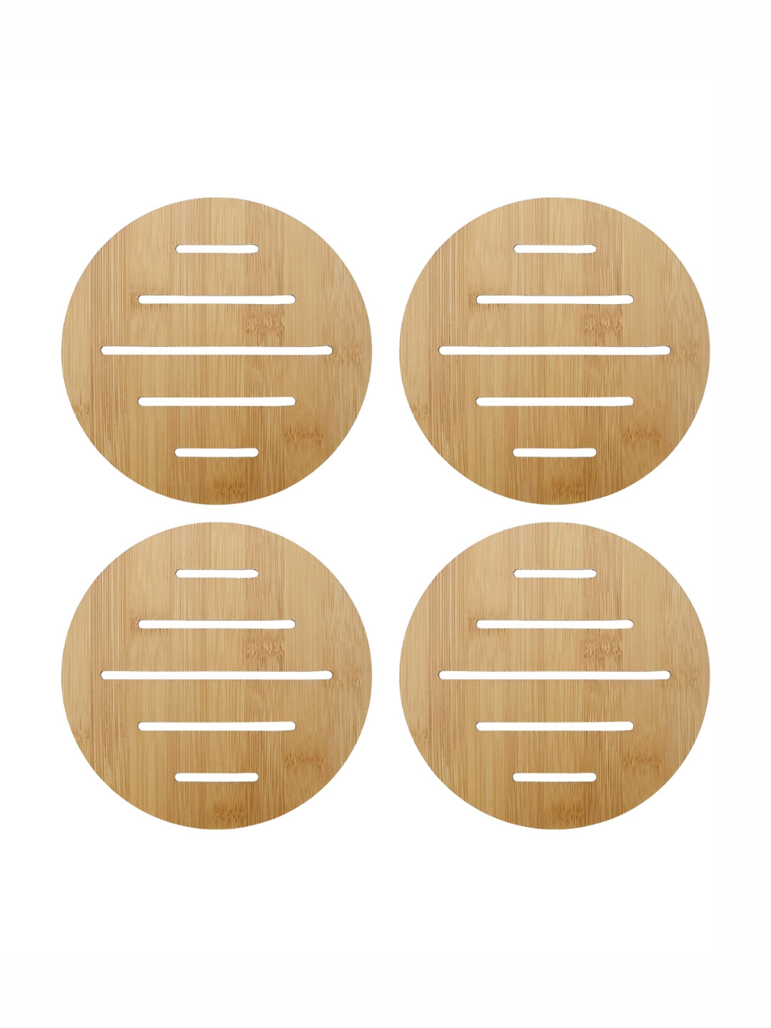 HOKIPO Brown 4 Pieces Bamboo Heat Resistant Pan Pot Coasters
