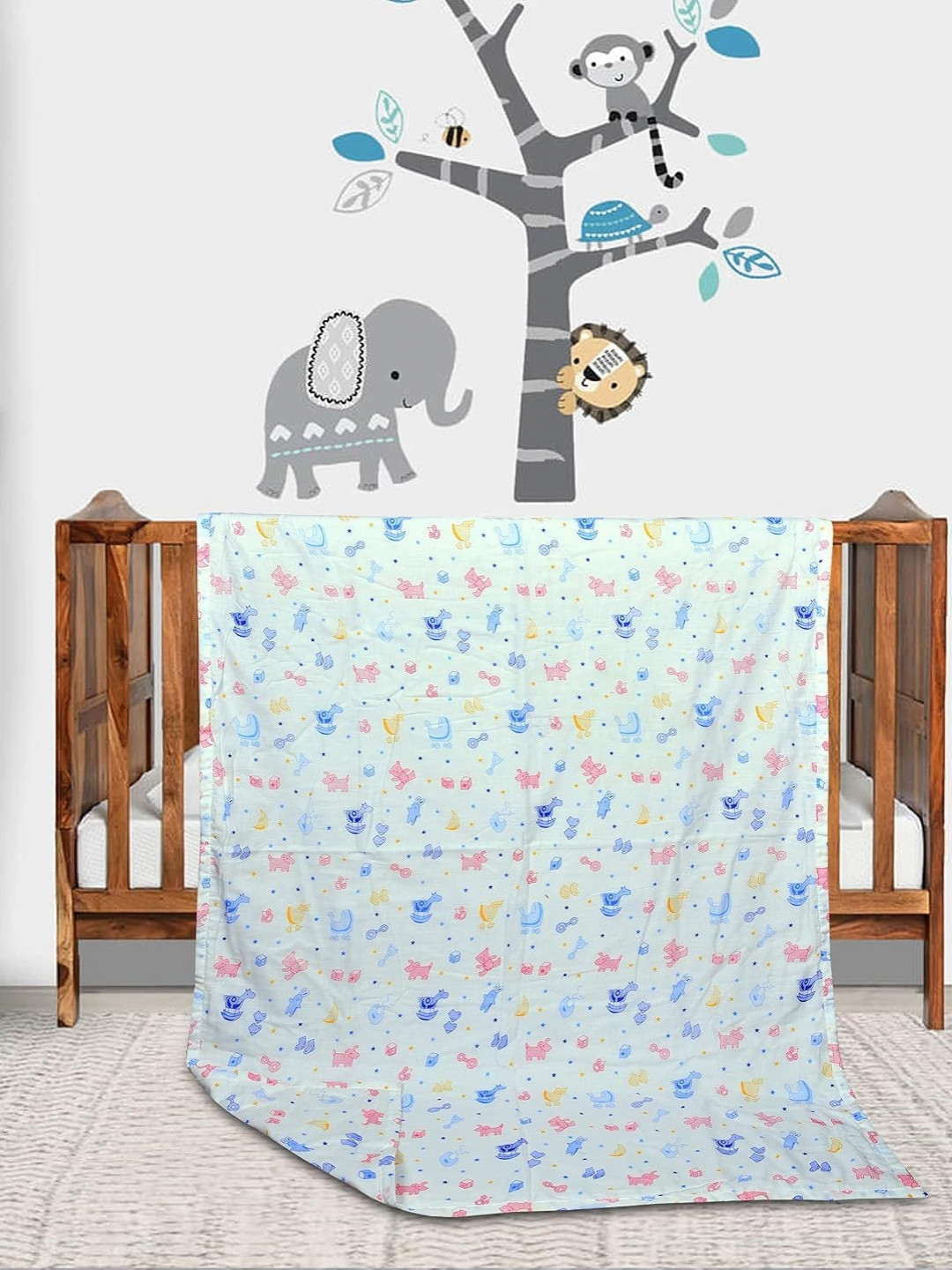 Trance Home Linen Blue & Red Geometric Cotton 150 GSM Reversible Single Bed Dohar