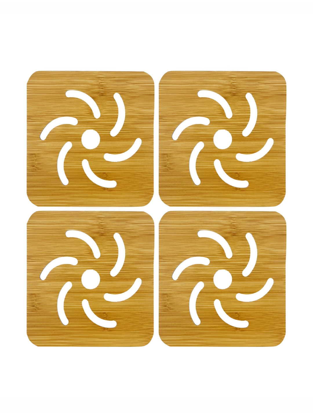 HOKIPO 4Pcs Brown Textured Bamboo Square Coasters