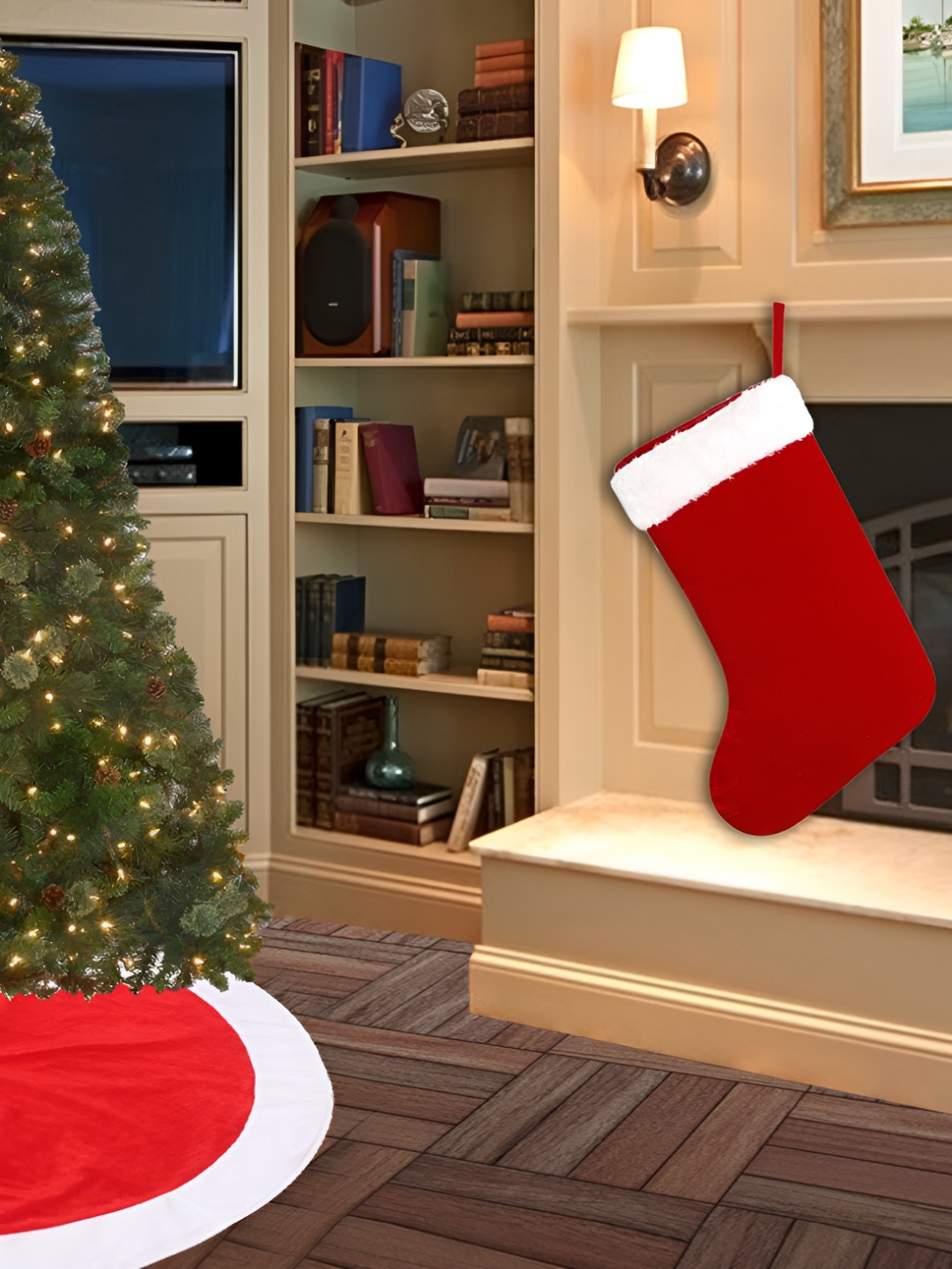 Home Heart Red & White Velvet Christmas Stocking With Fur Cuff