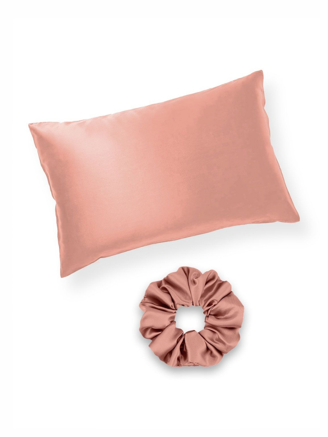 Furbo Pink 2 Pieces Solid Pure Silk Rectangle Pillow Covers & Srunchies