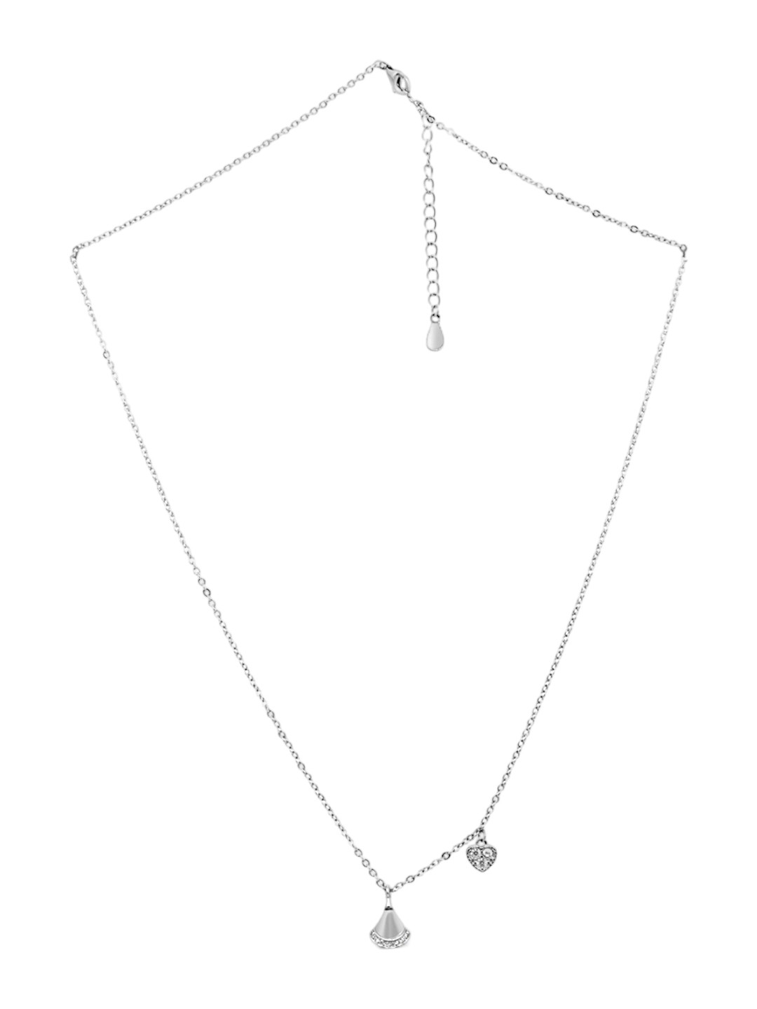 925 SILLER 925 Pure Silver Zircon Studded Double Charm Pendant With Chain