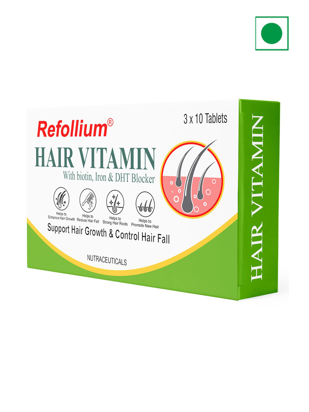 refollium Hair Vitamins With DHT Blockers & Biotin For Hair Regrowth Tablets - 30 Tablets