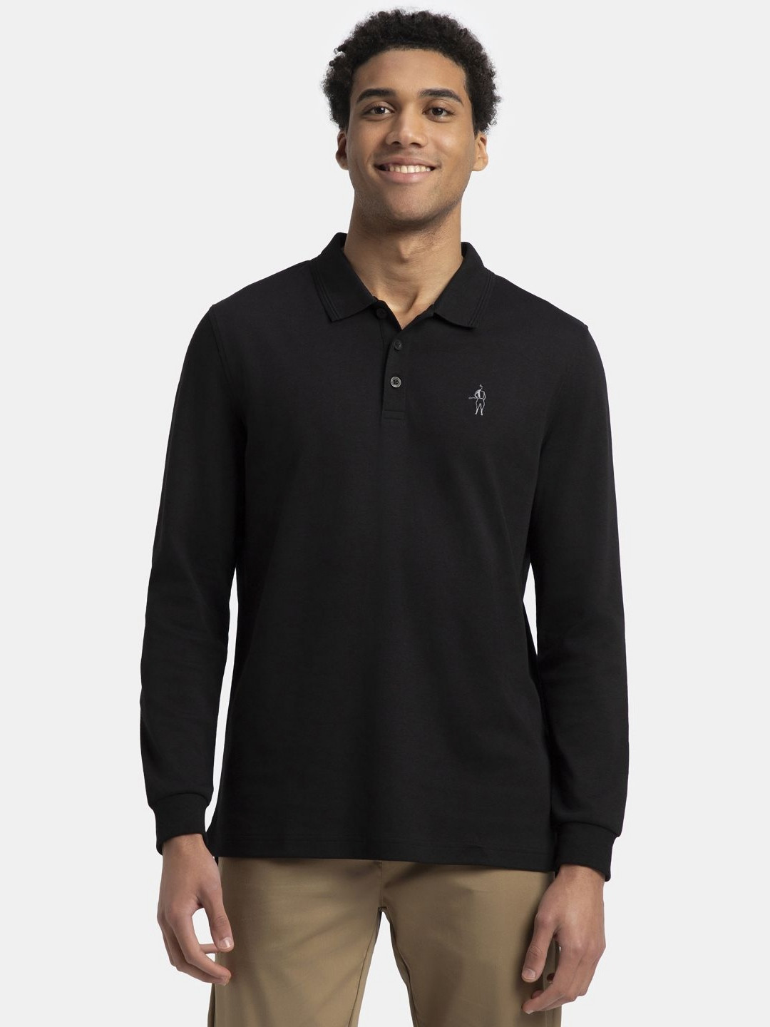 Jockey Men Super Combed Cotton Rich Solid Full Sleeve Polo Tshirt with Ribbed Cuffs - 3914