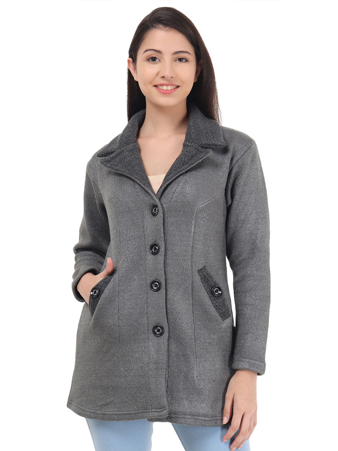HAUTEMODA Womens Woollen Collared Coat Cardigan