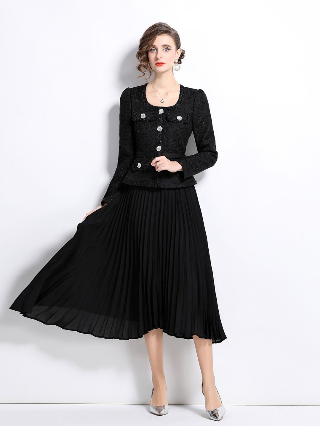 JC Collection Women Long Sleeves Peplum Midi Dress