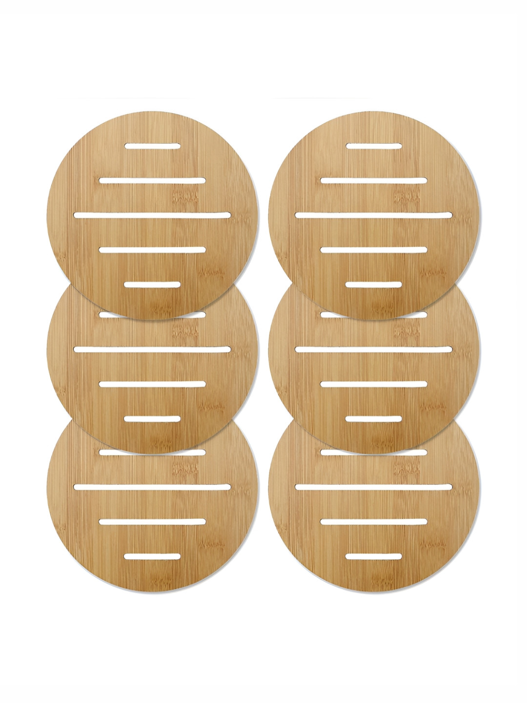 HOKIPO Brown 6 Pieces Textured Bamboo Round Coasters