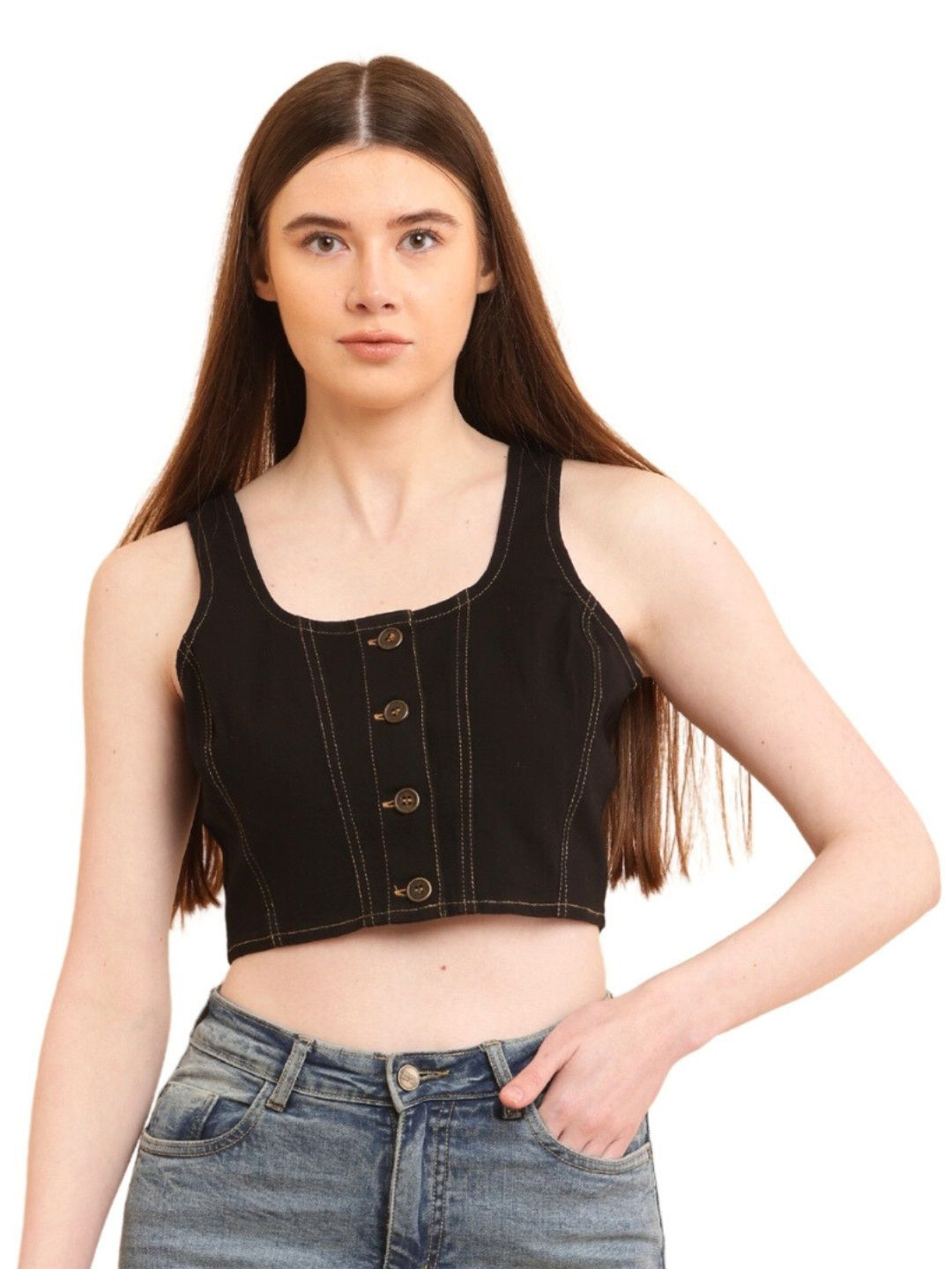 PUELLA Women Scoop Neck Crop Top