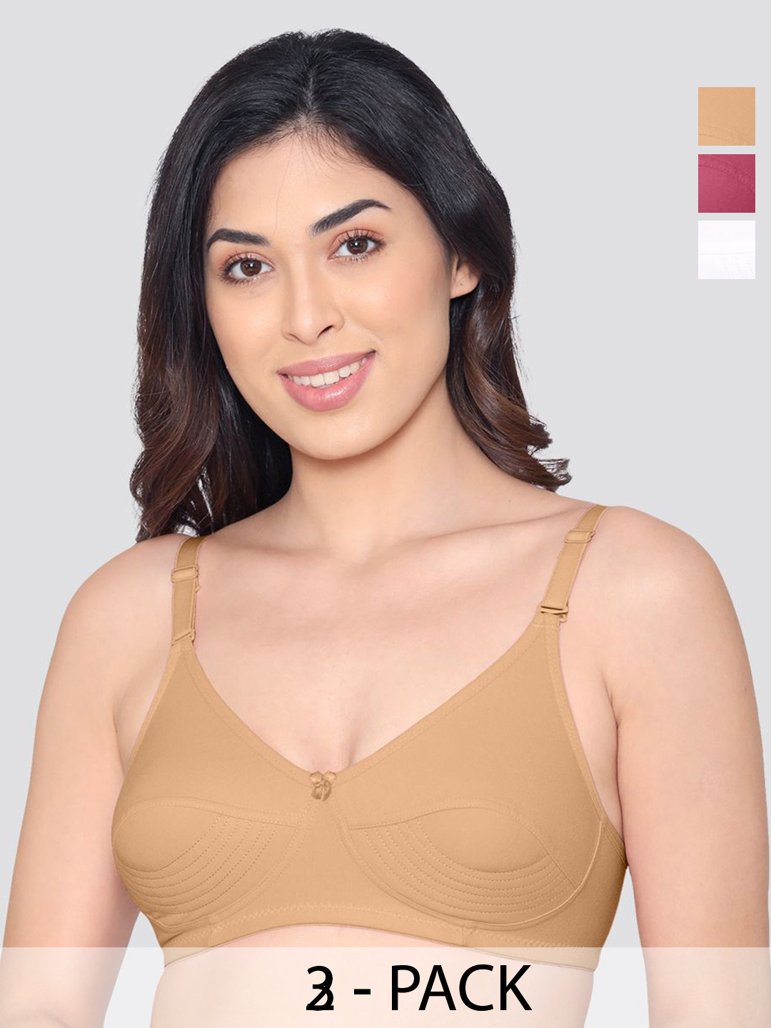 Kalyani Pranika Pack of 3 Full Coverage Side Stitching Everyday Bra CML WHT RBD