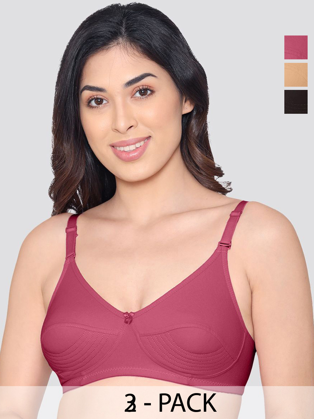 Kalyani Pranika Pack of 3 Full Coverage Side Stitching Everyday Bra RSE CML BLK