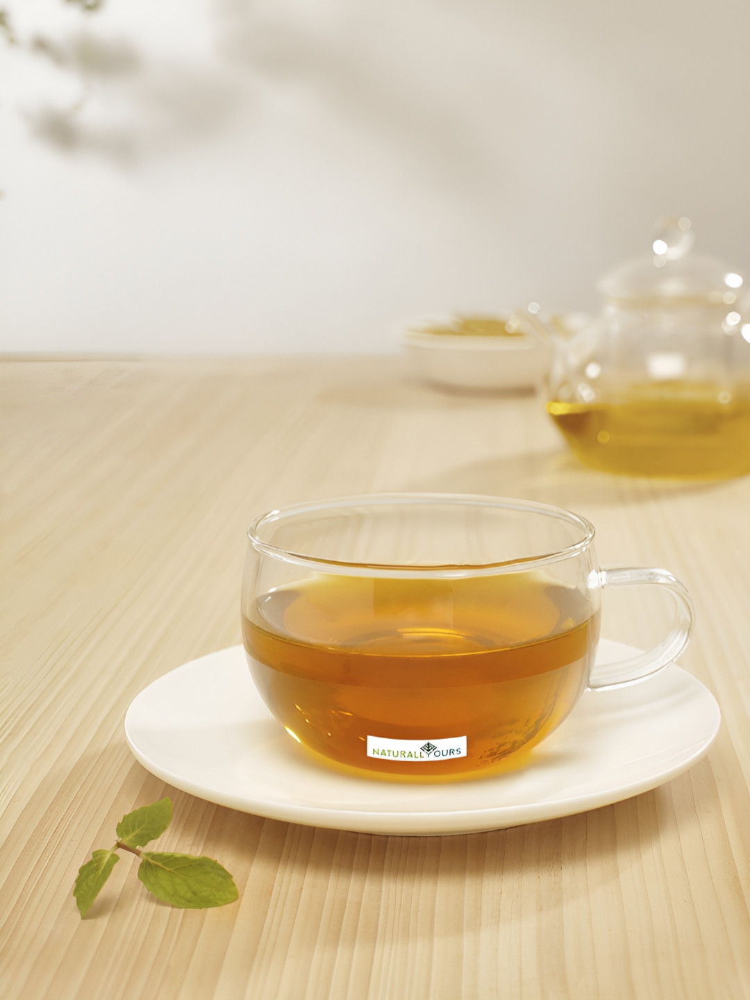 NATURALLY YOURS Transparent Glass Microwave Safe Cup with Saucer-250ml