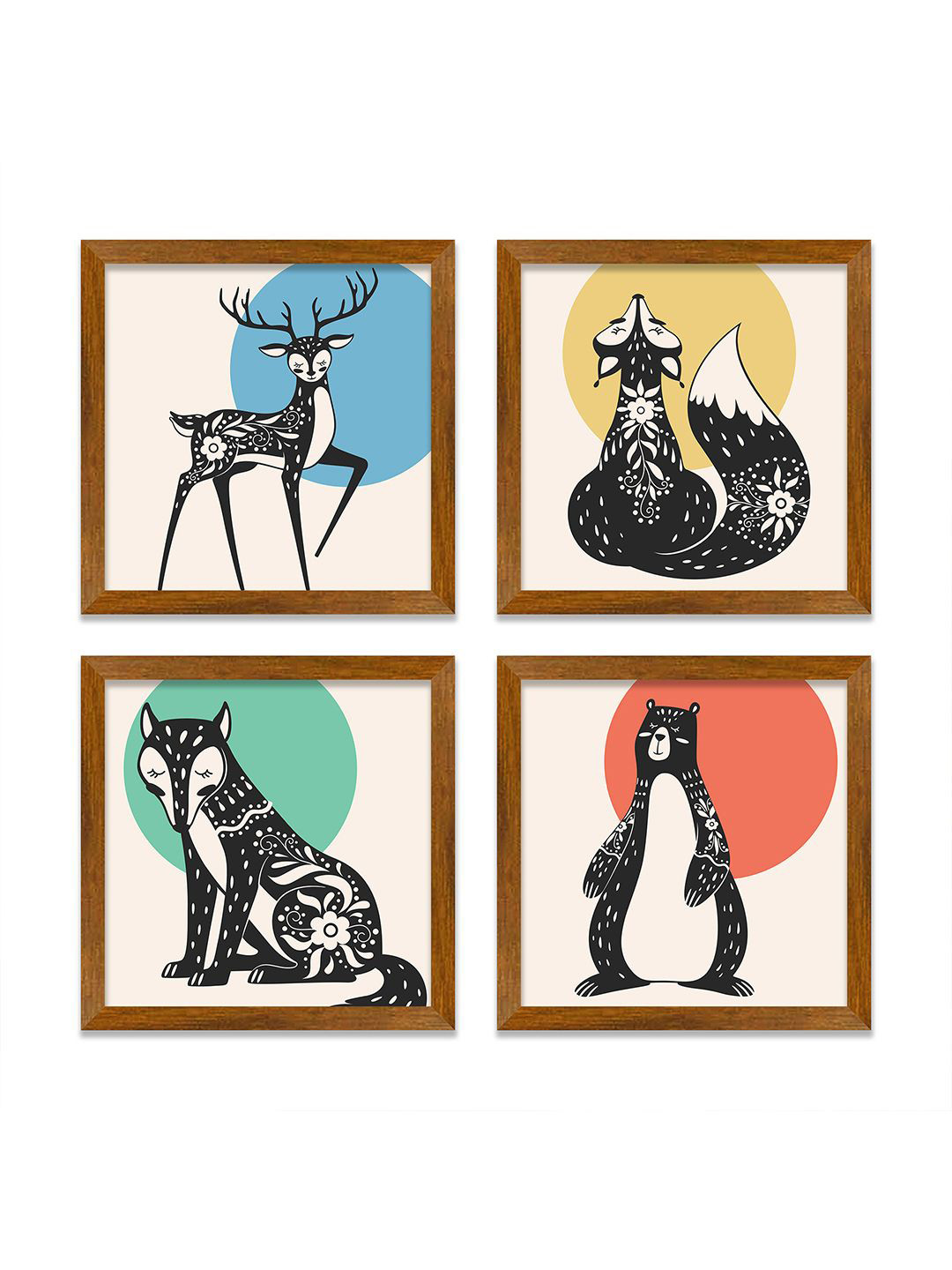 ArtVibes Scandinavian Modern Wood 4 Piece Wall Square Paintings Wall Art -36 x 70 In