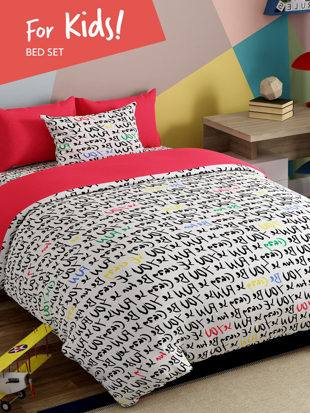 United Colors of Benetton White & Pink Printed Cotton Single Bedding Set