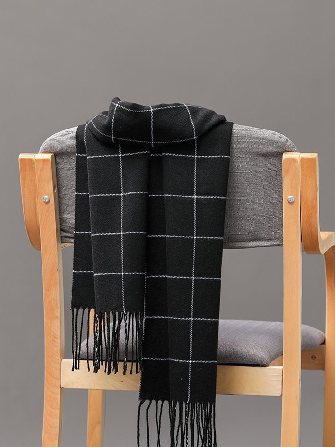 Alexvyan Women Black Checked Soft & Warm Woolen Cashmere  Scarf