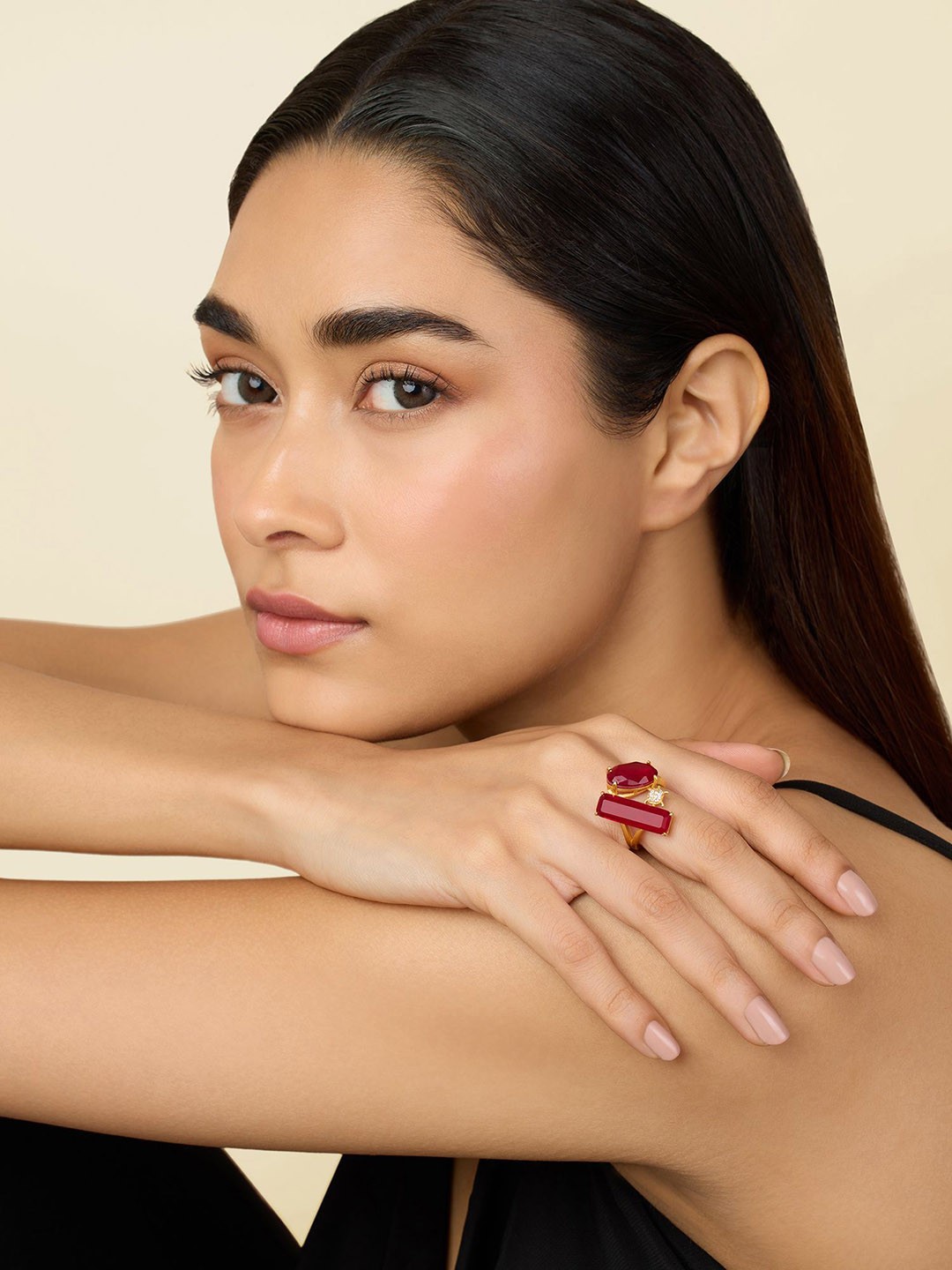 Isharya Gold-Plated Stone-Studded Adjustable Finger Ring