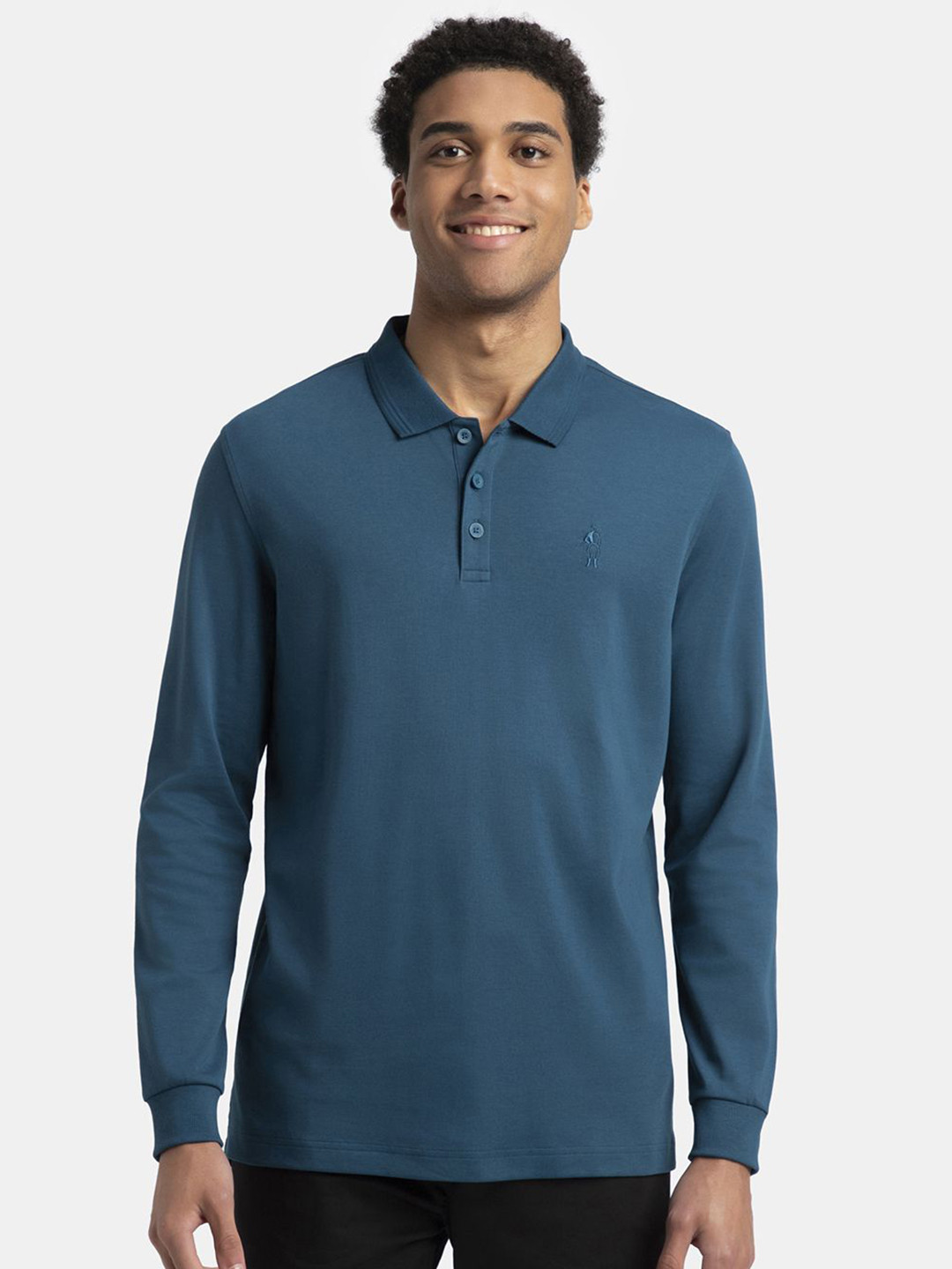 Jockey Super Combed Cotton Rich Solid Full Sleeve Polo T-shirt with Ribbed Cuffs - 3914