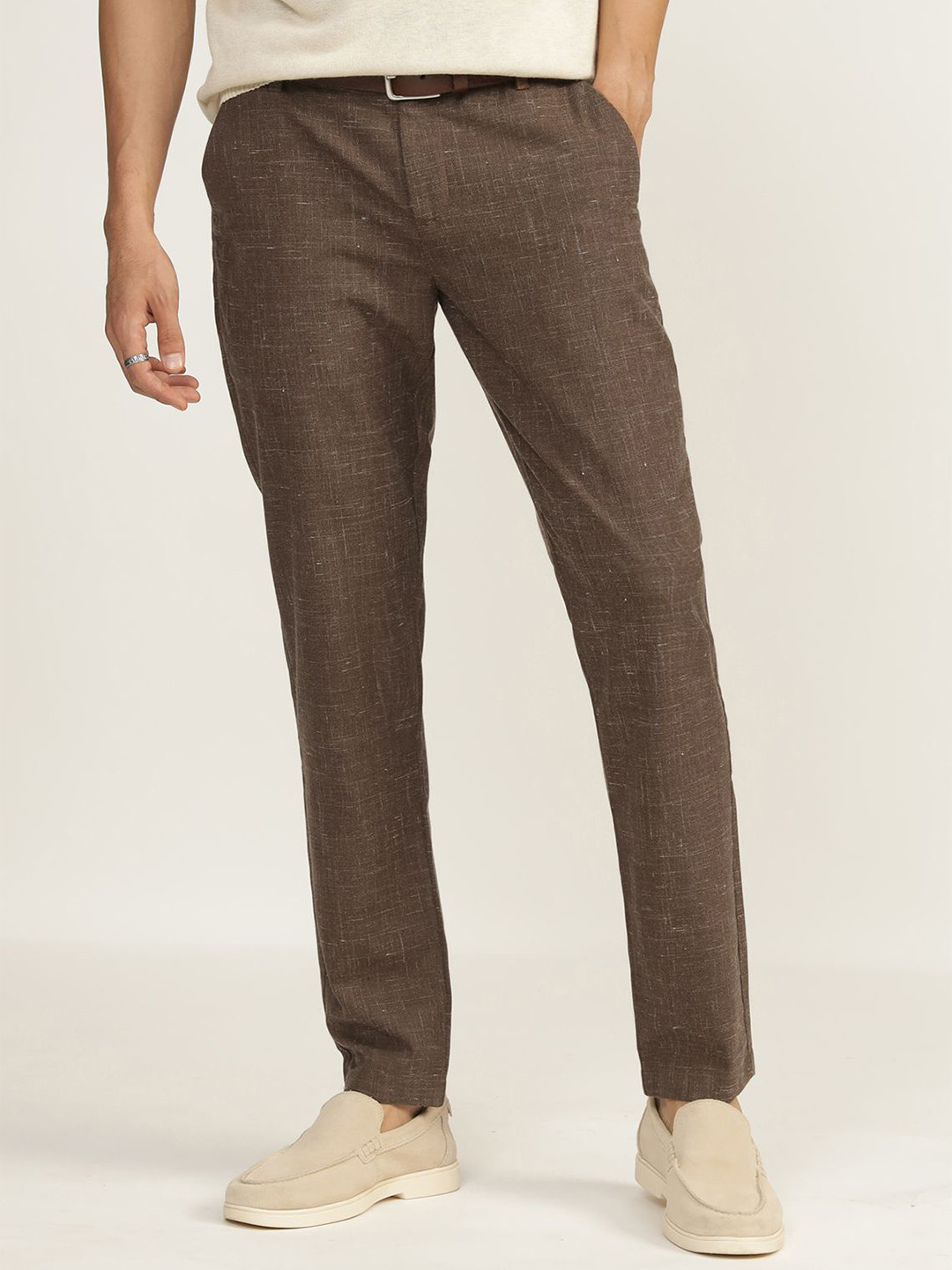 Andamen Men Mid-Rise Ultra Easy Wash Regular Fit Woollen Trouser