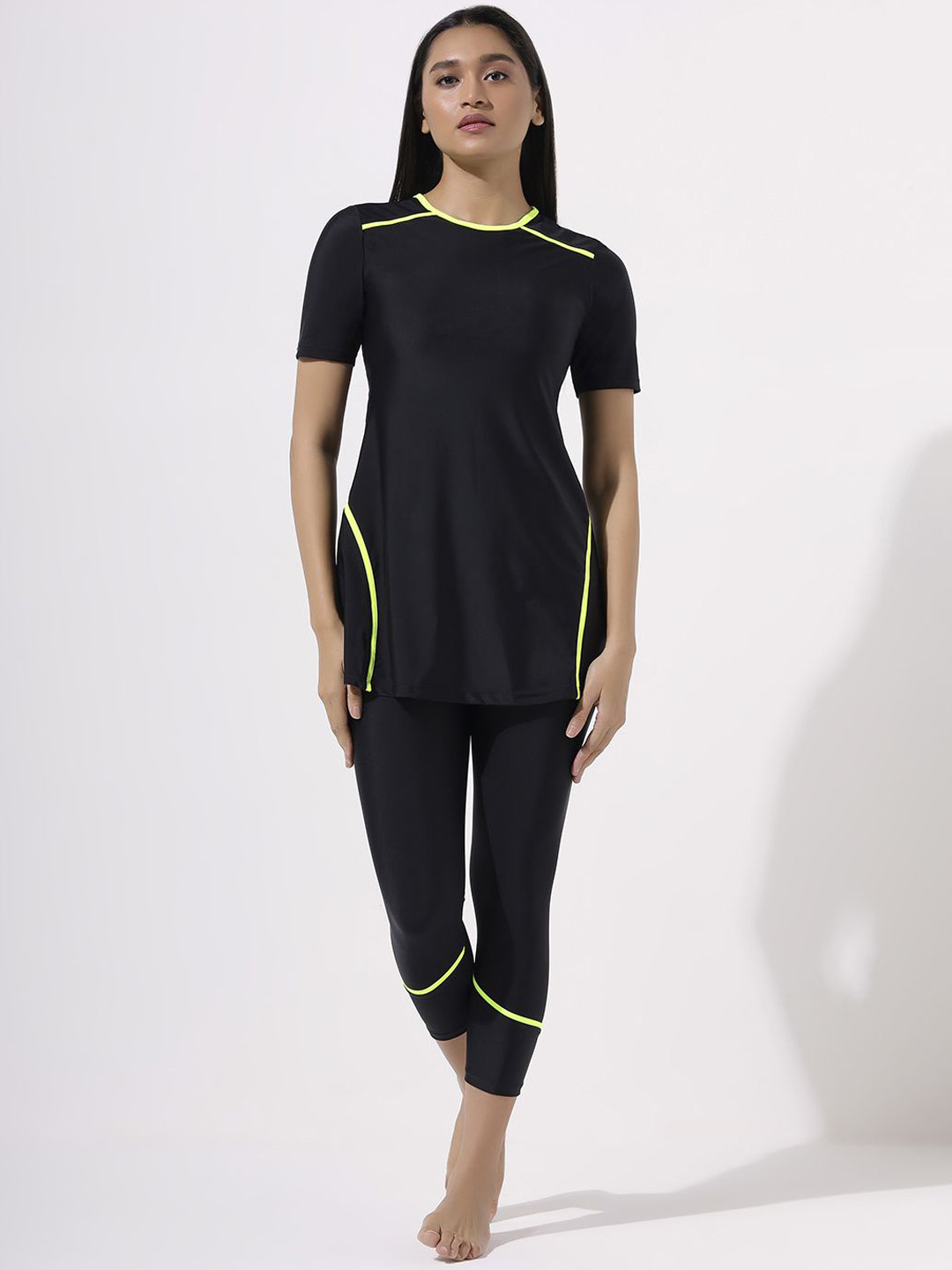 LYCOT Women Round Neck Short Sleeves Full Coverage Swim Set