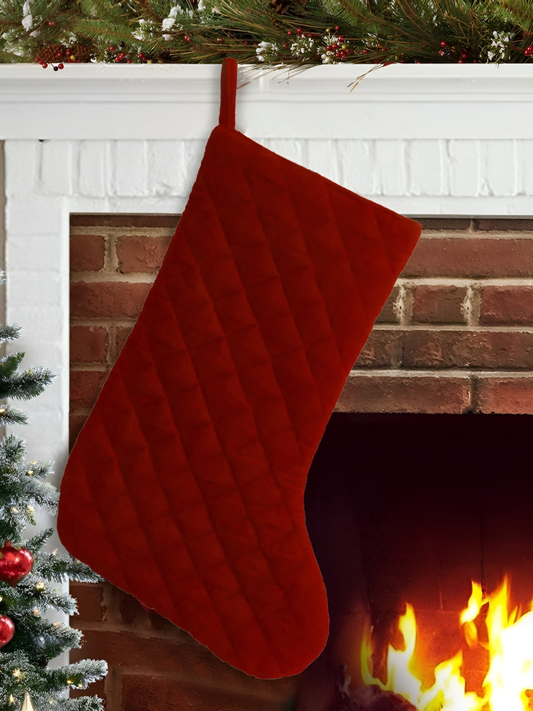 Home Heart Burgundy Velvet Christmas Stocking