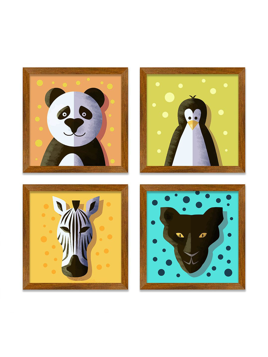 ArtVibes Face Art Wood 4 Piece Wall Square Paintings Wall Art -9 x 9 In