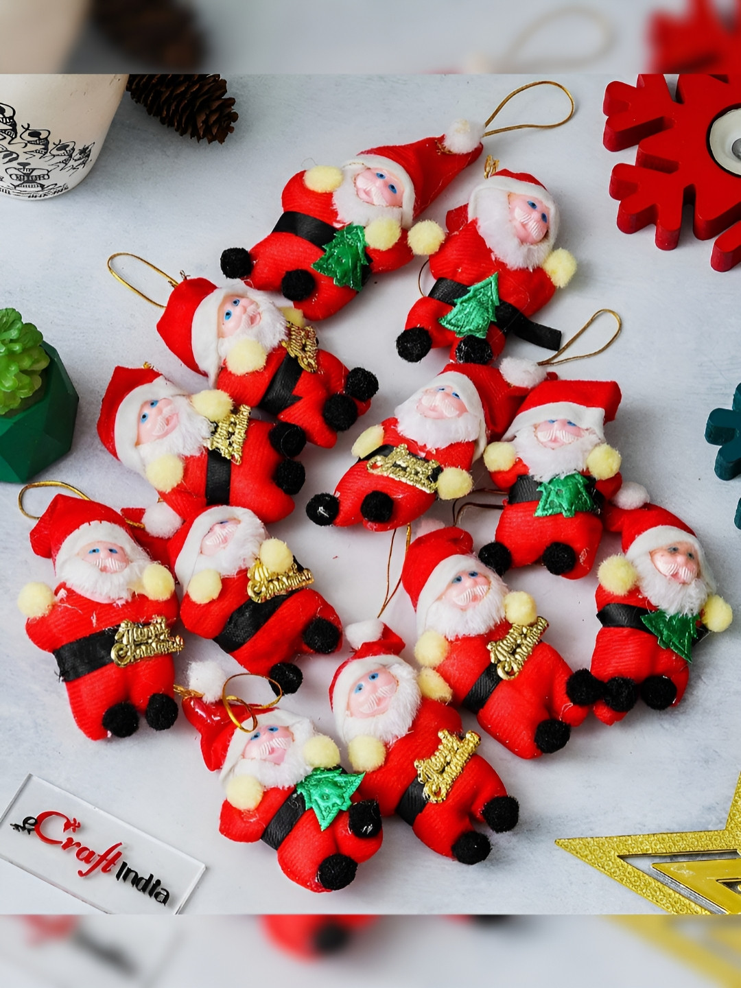 eCraftIndia Red & White 12 Pieces Santa Claus Tree Hanging Christmas Decor