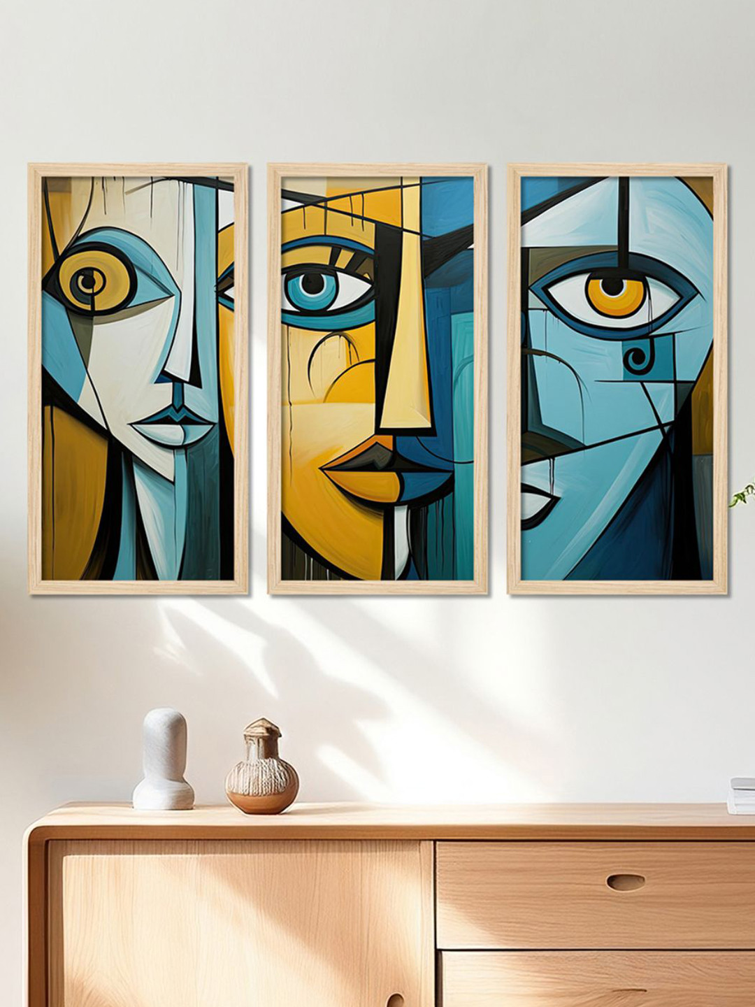 ArtVibes Blue & Orange 3 Pieces Wooden Wall Arts