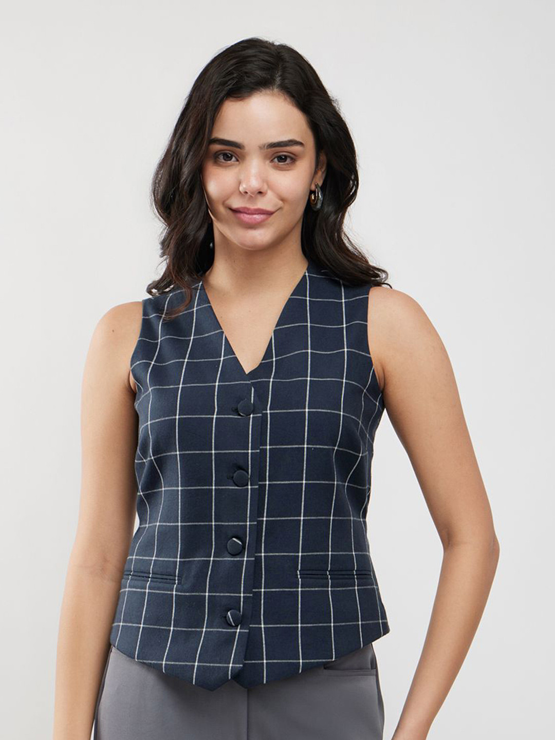 FableStreet Cotton Checkered Formal Waistcoat