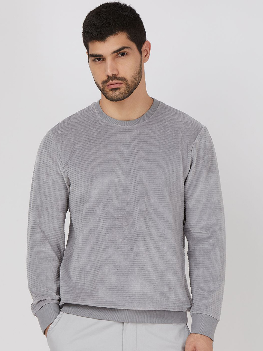 Mufti Men Round Neck Velvet Sweatshirt