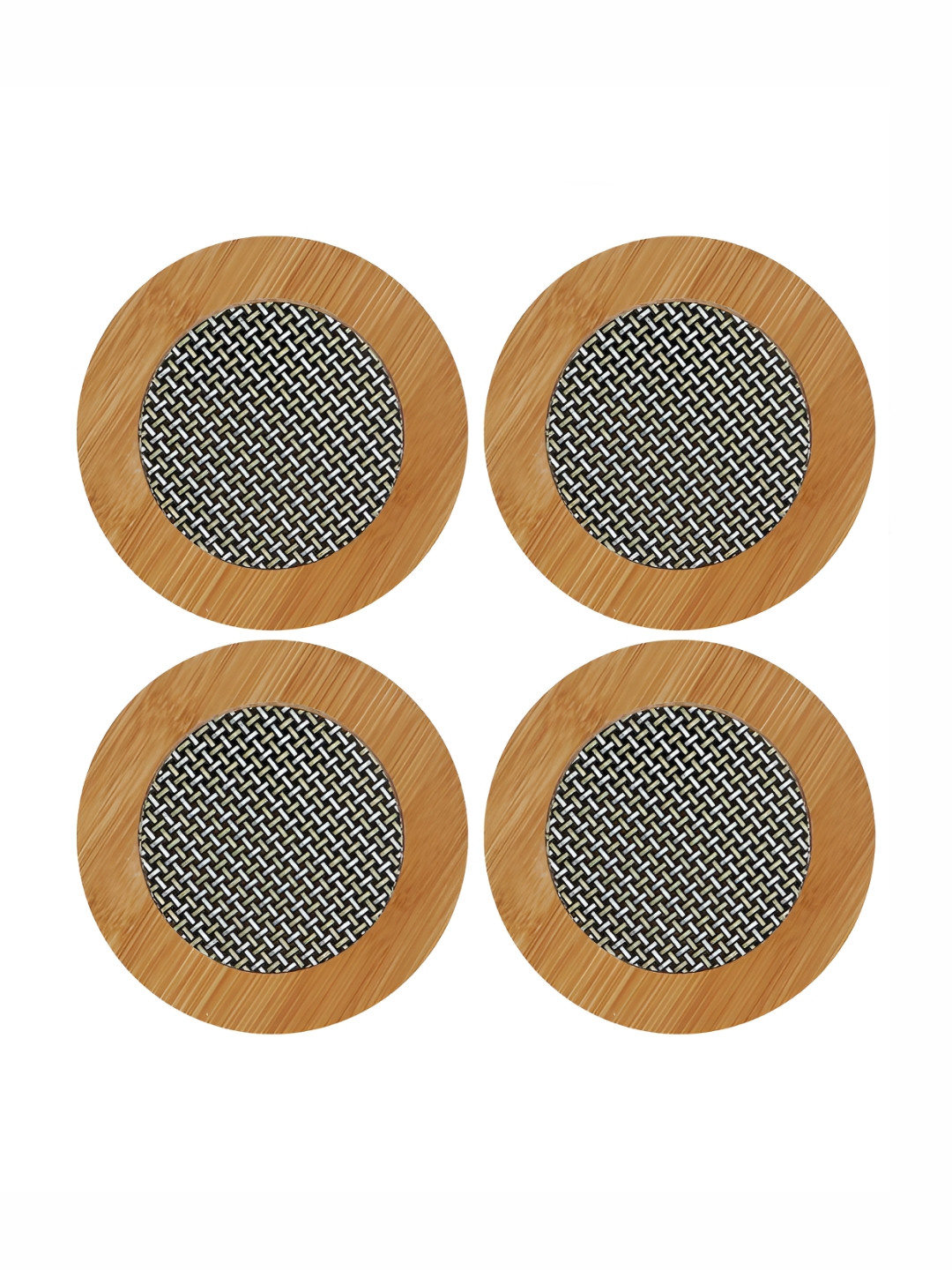 HOKIPO Brown 4 Pieces Wooden Coasters for Home Pan Pot Holder Heat Pad for Kitchen