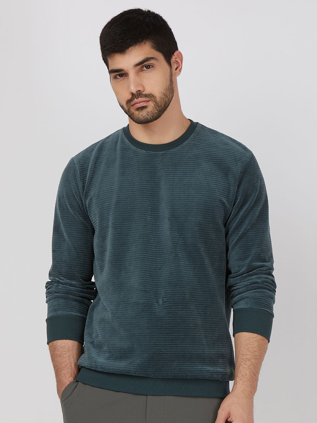 Mufti Men Round Neck Velvet Sweatshirt