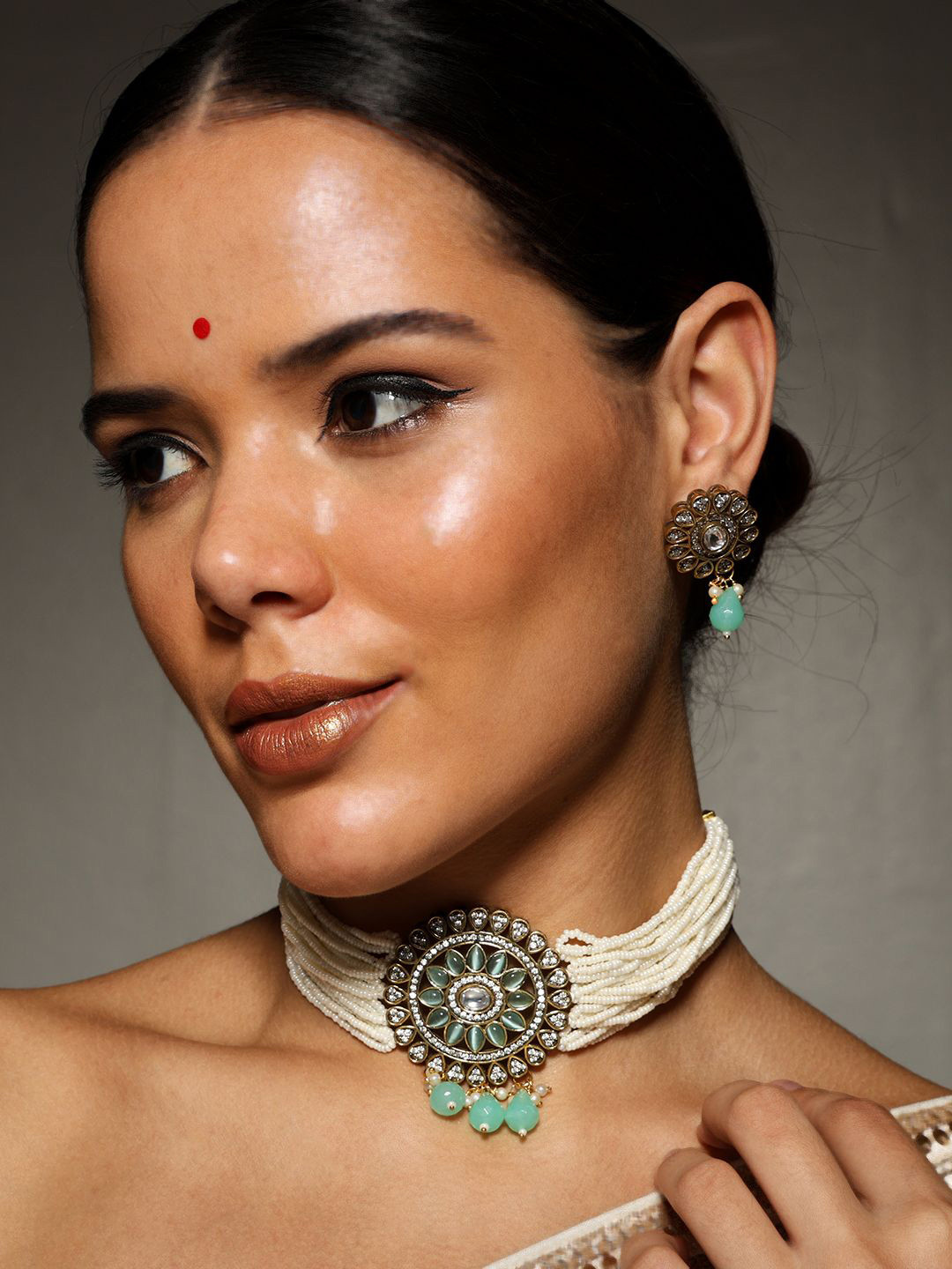 PATOLA BY VJ Gold-Plated Stones-Studded & Beaded Jewellery Set
