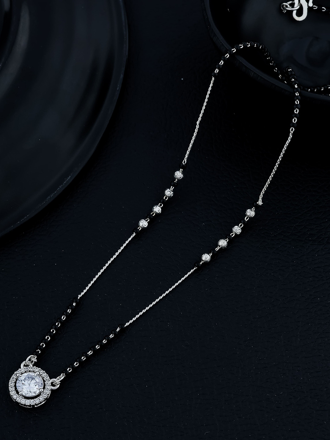 Wynona Rhodium-Plated Artificial Stones Studded Mangalsutra