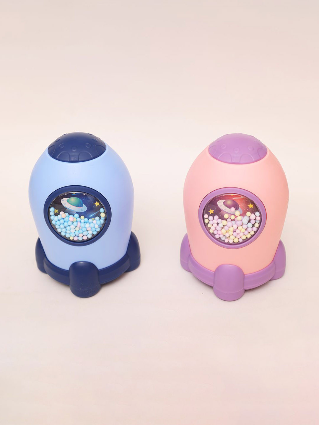 ilearnngrow Rocket Piggy Bank Pink Plastic Matte Living Room Set of 2 Medium Showpieces - 6.3 Inches