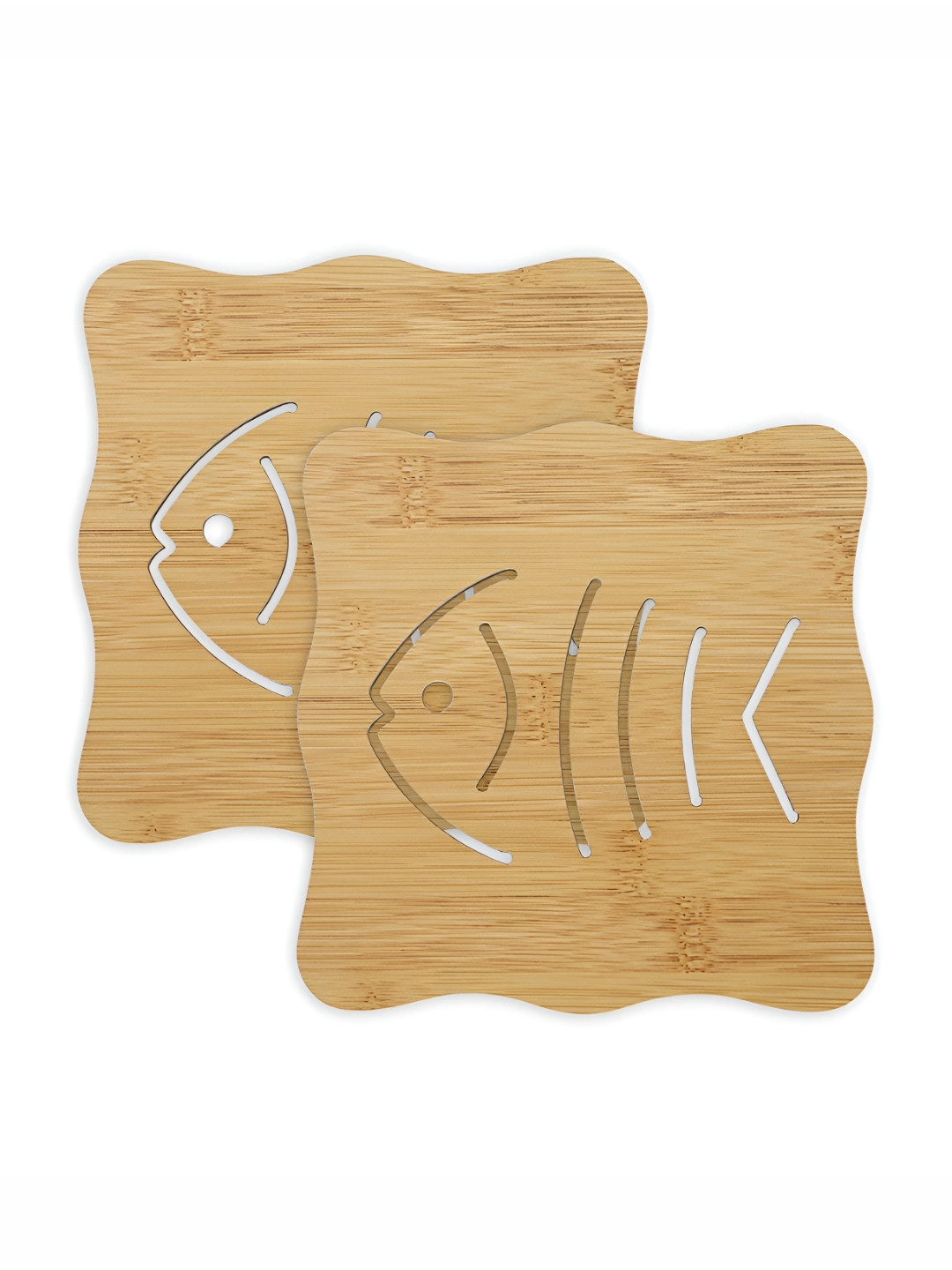 HOKIPO Brown 2 Pieces Wooden Bamboo Heat Resistant Pan Pot Coasters