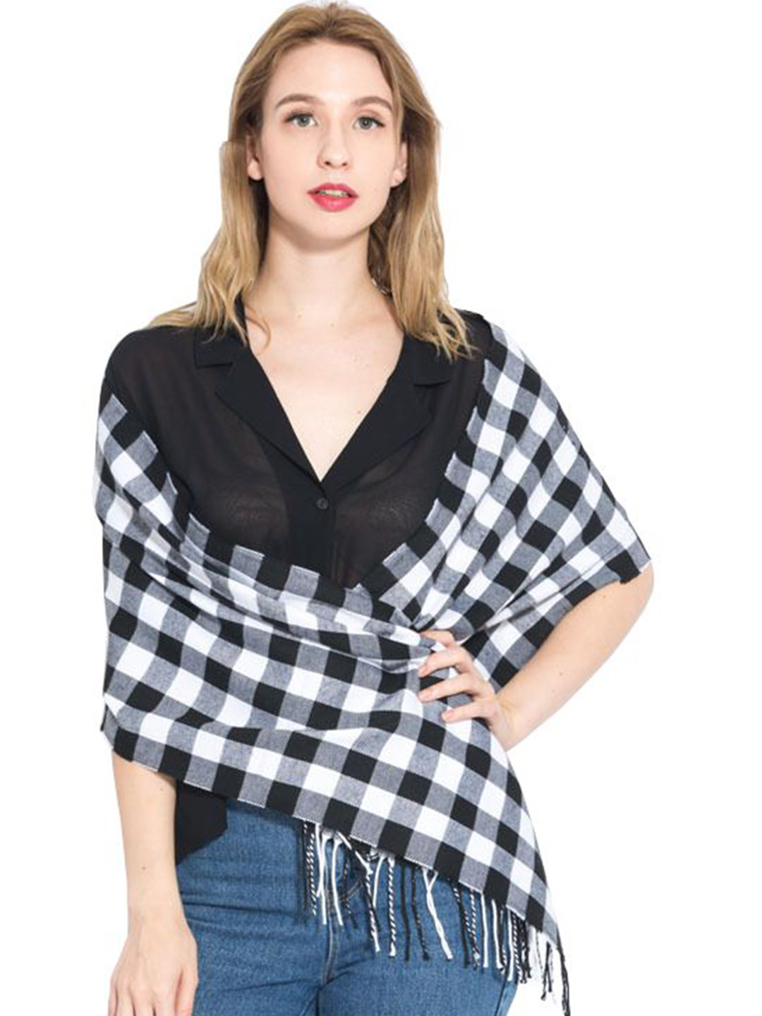 Alexvyan Women Checked Woollen Cashmere Winter Scarf