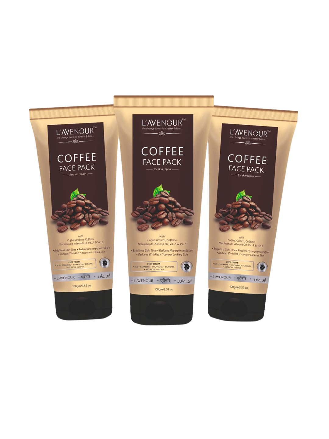 L'AVENOUR Set Of 3 Coffee Face Pack With Niacinamide Almond Oil & Vitamin A E - 100 g Each